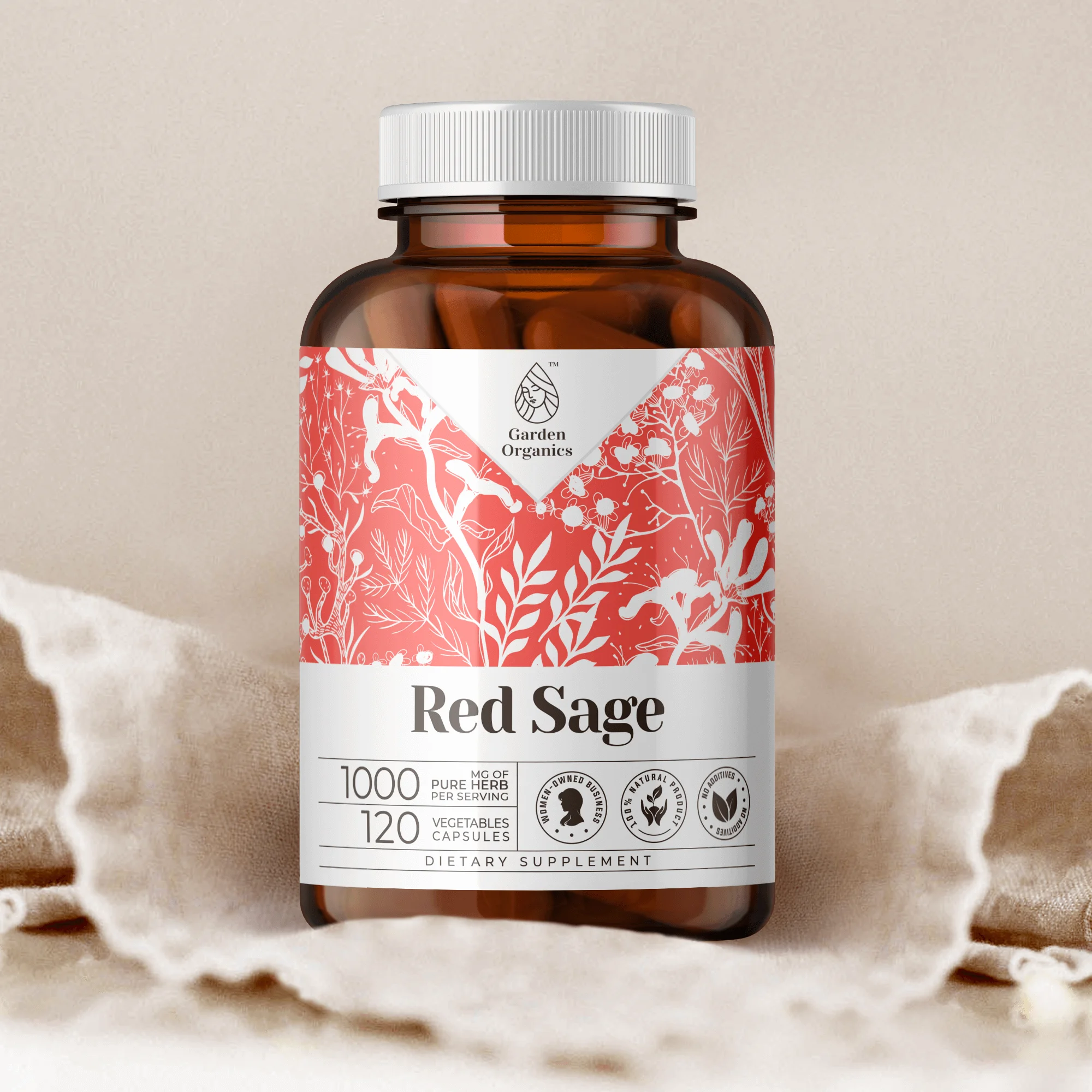Garden Organics Red Sage 120 Capsules, 500 mg, Organic Red Sage (Dan Shen, Salvia Miltiorrhiza) Dried Root