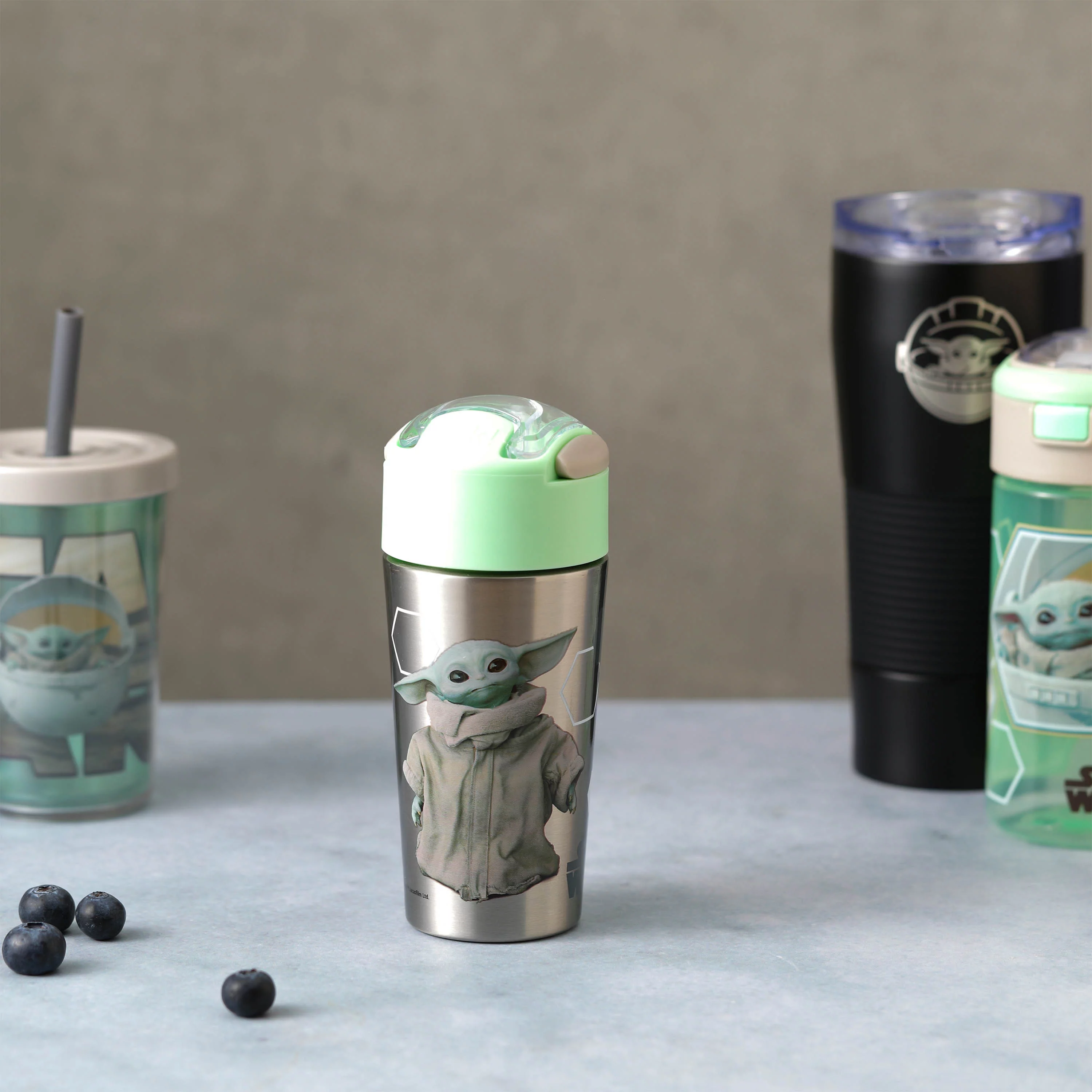 Zak Designs 12 oz. Durable Stainless Steel Kids Water Bottle with Push-Button Flip Lid and Vacuum Insulation, Star Wars The Mandalorian Baby Yoda