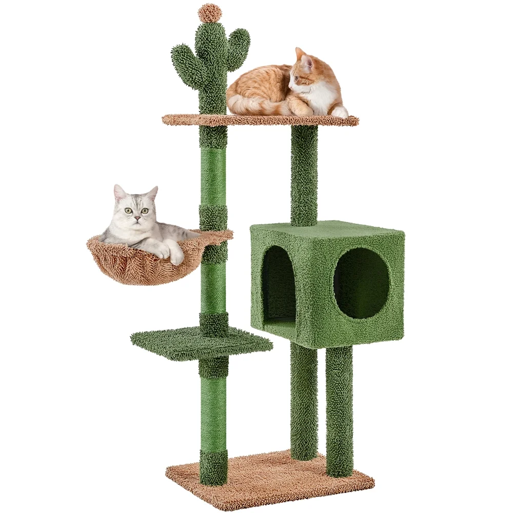 Yaheetech 52.5''H Cactus Cat Tree Condo,Green/Brown