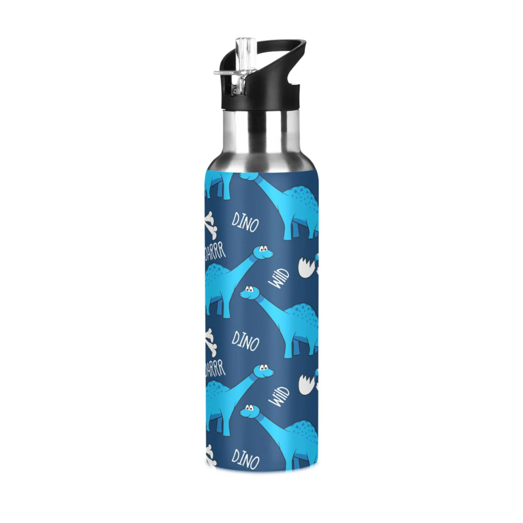Water Bottle with Straw Lid Leak Dinosaur Stainless Steel Insulated Thermos Vacuum Flask for Cold Hot Drinking for Sports Camping Gym Yoga