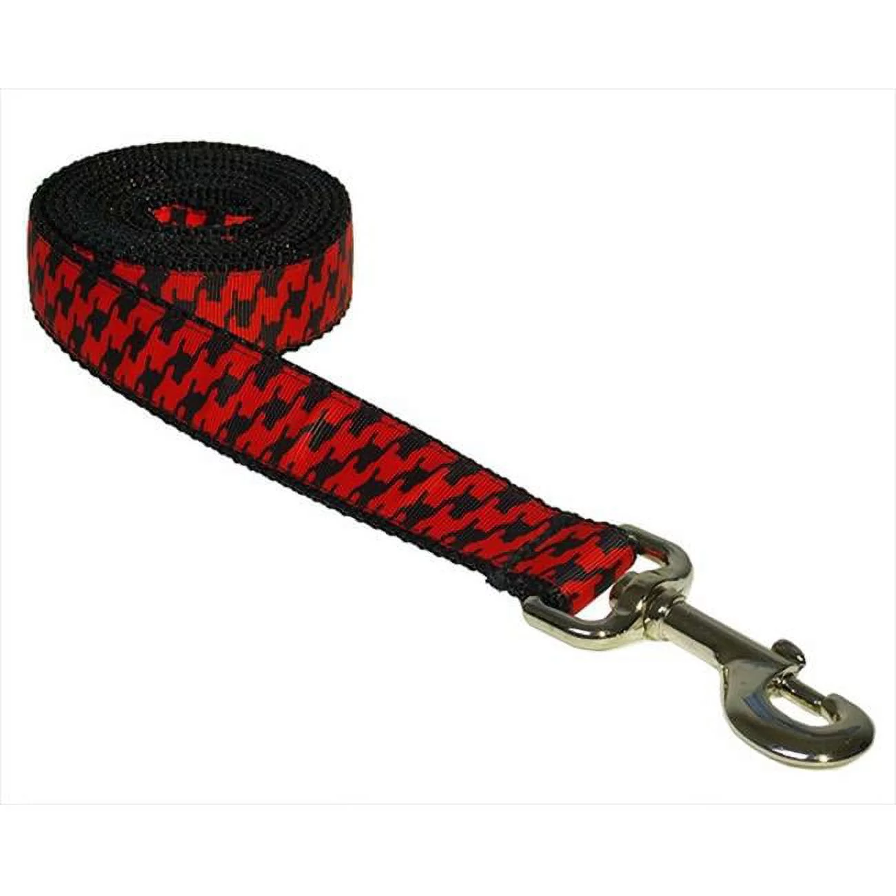 Sassy Dog Wear HERRINGBONE-POPPY-BLK.2-L 4 ft. Houndstooth Dog Leash- Poppy & Black - Small