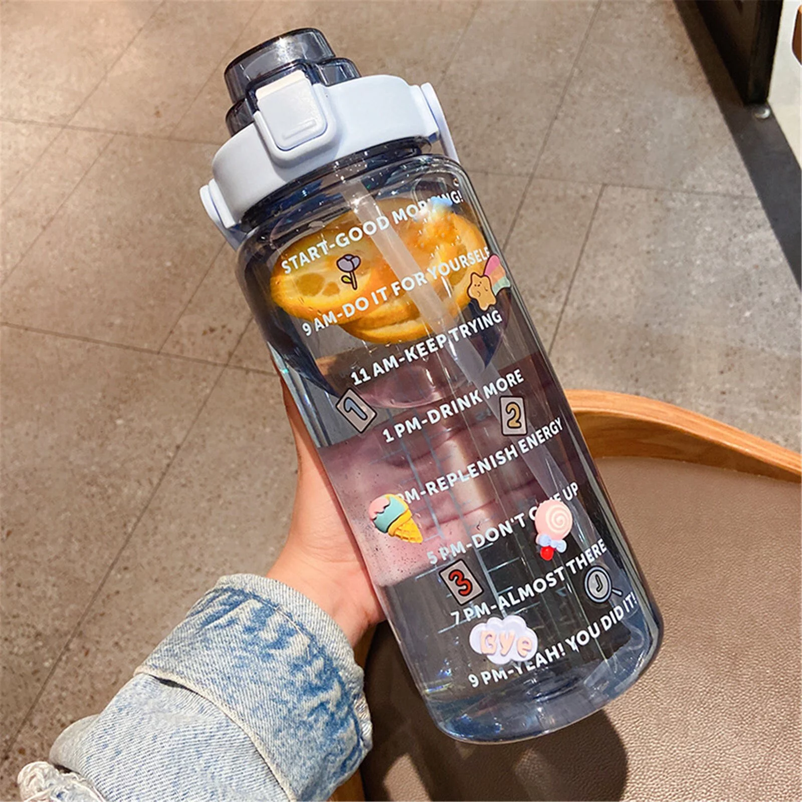 68 oz Water Bottle With Times To Drink-Motivational Large Water Bottle With Straw &Stickers