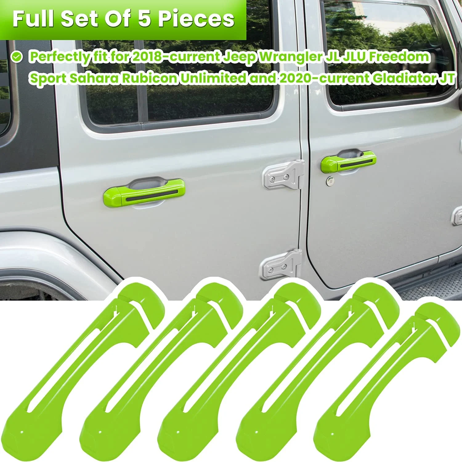 Door Handle Inserts Cover Trim+Tailgate Handle Cover for 2018-2022 Jeep Wrangler JL JLU Sports Sahara Freedom Rubicon Unlimited Gladiator JT 2-Door & 4-Door Exterior Accessories (Green 5PCS)