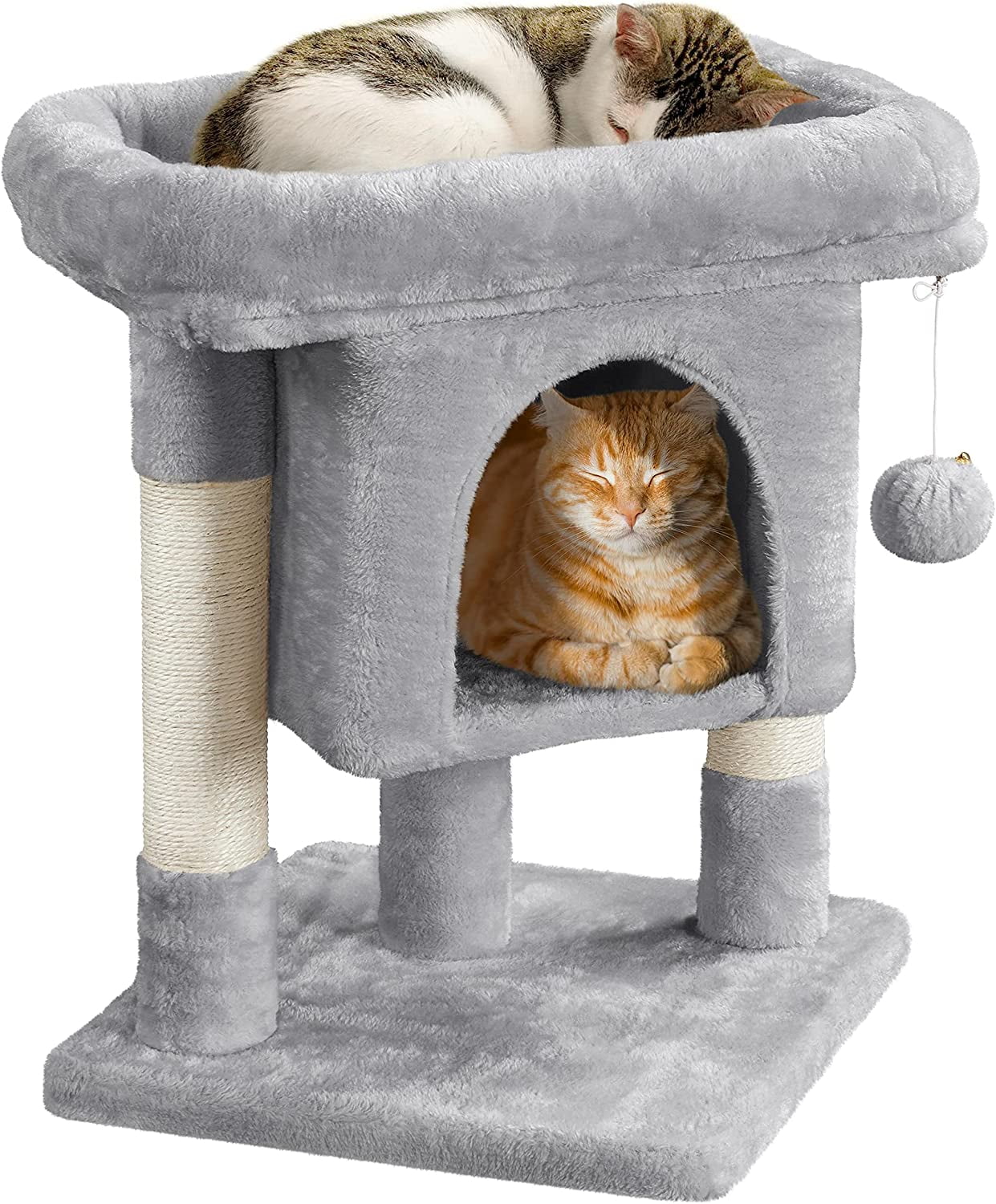 23.5in Cat Tree Tower, Cat Condo with Sisal-Covered Scratching Posts, Cat House Activity Center Furniture for Kittens, Cats, and Pets, Light Gray