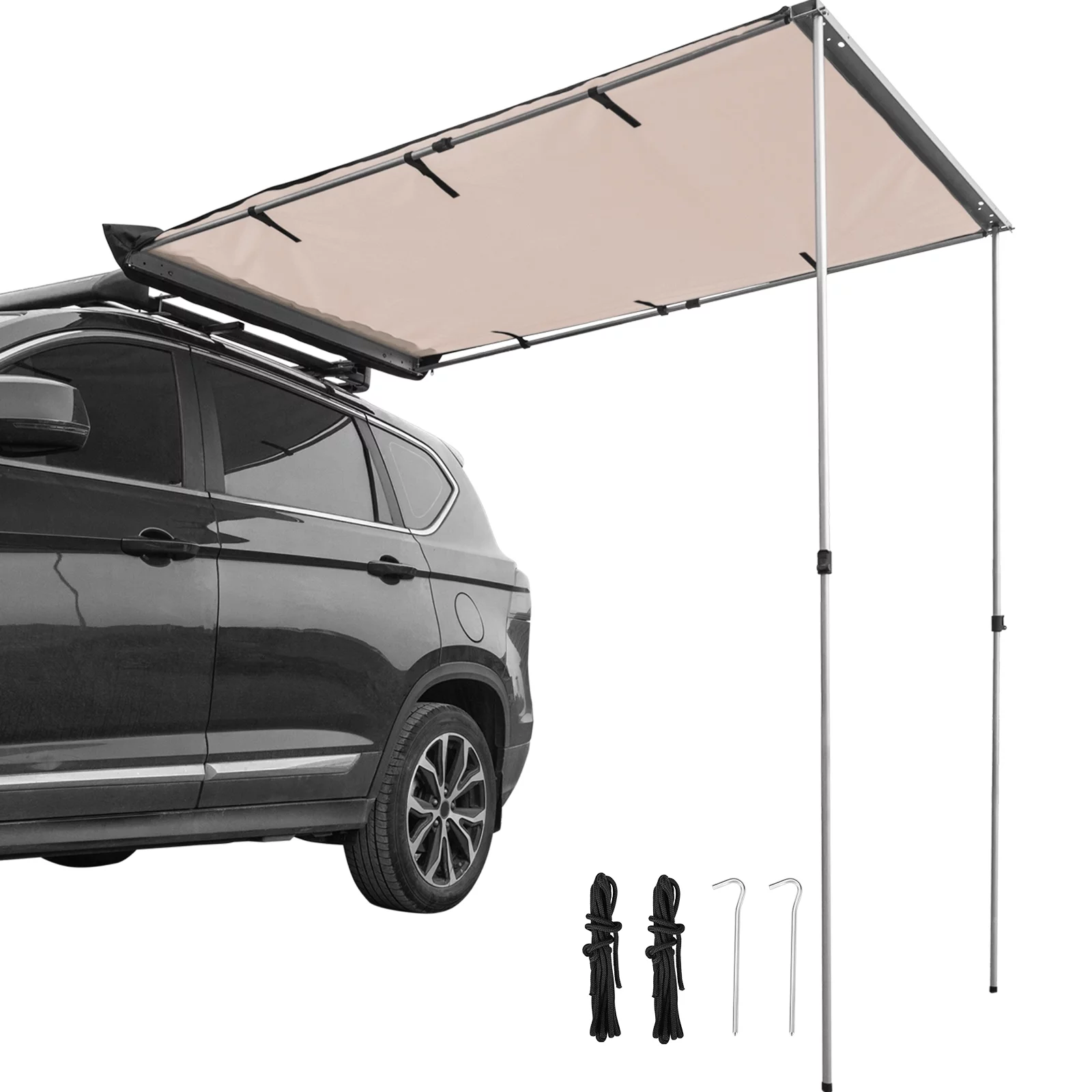 VEVOR Car Side Awning, 7.6'x8.2', Pull-Out Retractable Vehicle Awning Waterproof UV50+, Telescoping Poles Trailer Sunshade Rooftop Tent w/ Carry Bag for Jeep/SUV/Truck/Van Outdoor Camping Travel, Sand