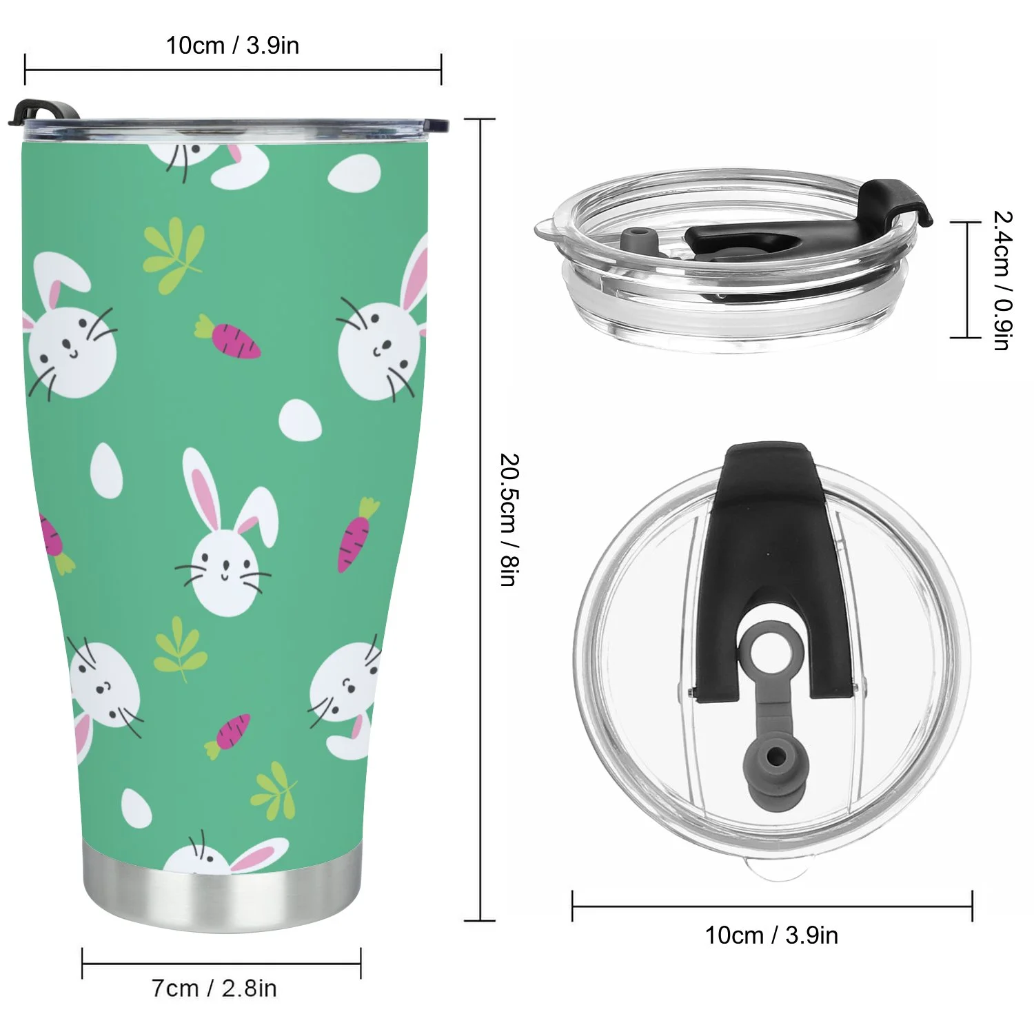 Hidove Stainless Steel Tumbler, Seamless Pattern with Cute White Rabbits 30oz Leak Proof & Stainless Steel Bottle for Hot & Cold Drinks - Coffee Travel Mug, Water Metal Canteen, Thermal Cup