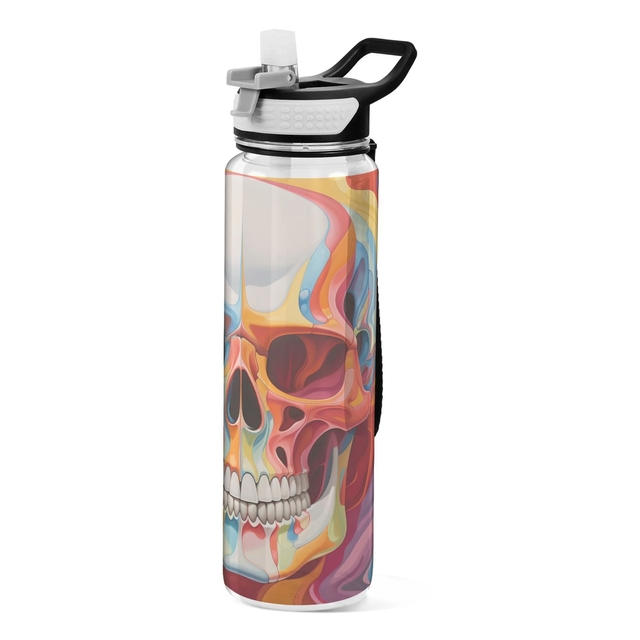 Skull Skeleton 32oz Water Bottles with Straw Tritan Leakproof Sports Bottle BPA Free Clear for Fitness Gym Swimming Cycling