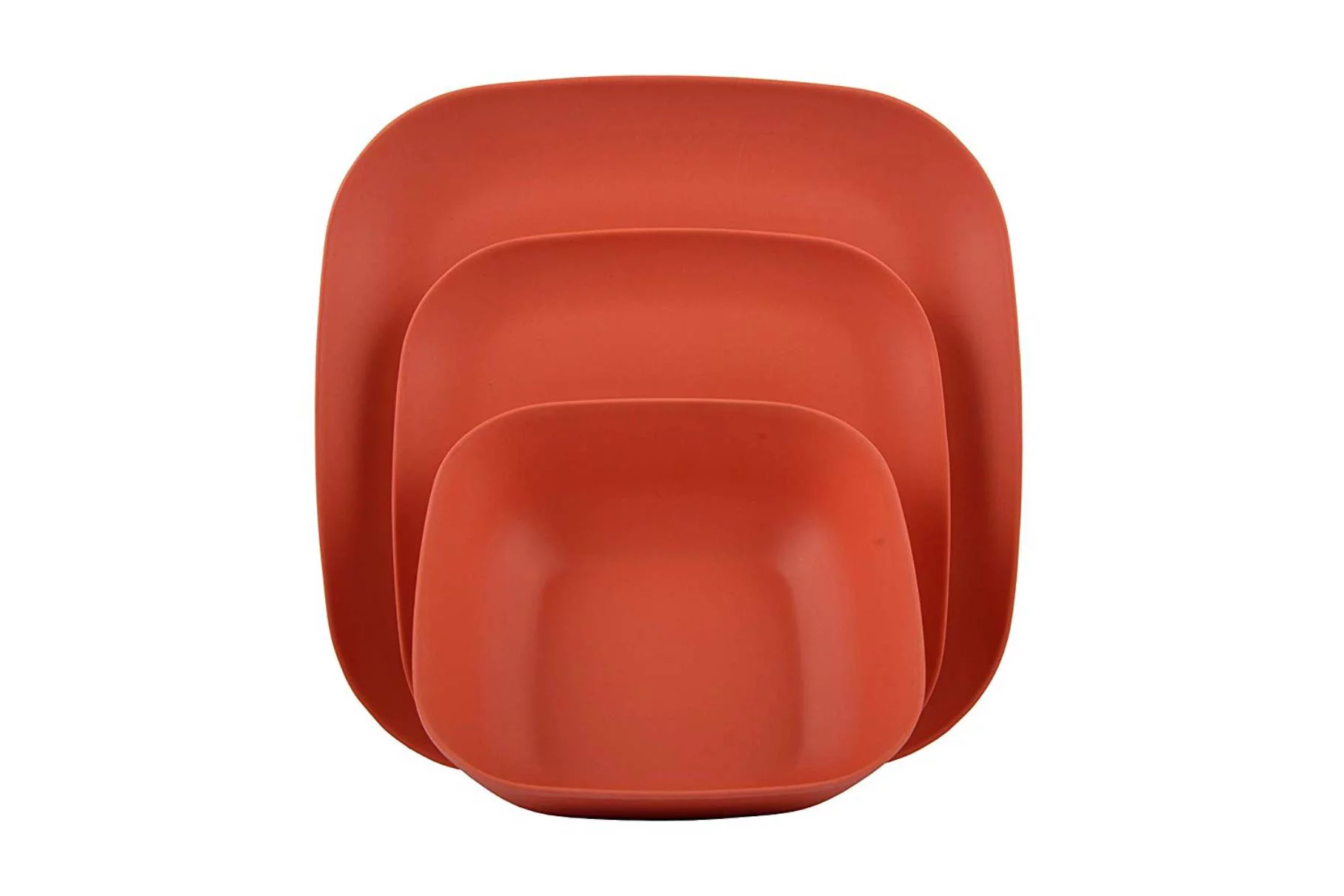 Melange 18-Piece Bamboo Dinnerware Set (Squares Collection) | Shatter-Proof and Chip-Resistant Bamboo Plates and Bowls | Color: Red Orange | Dinner Plate, Salad Plate & Soup Bowl (6 Each)