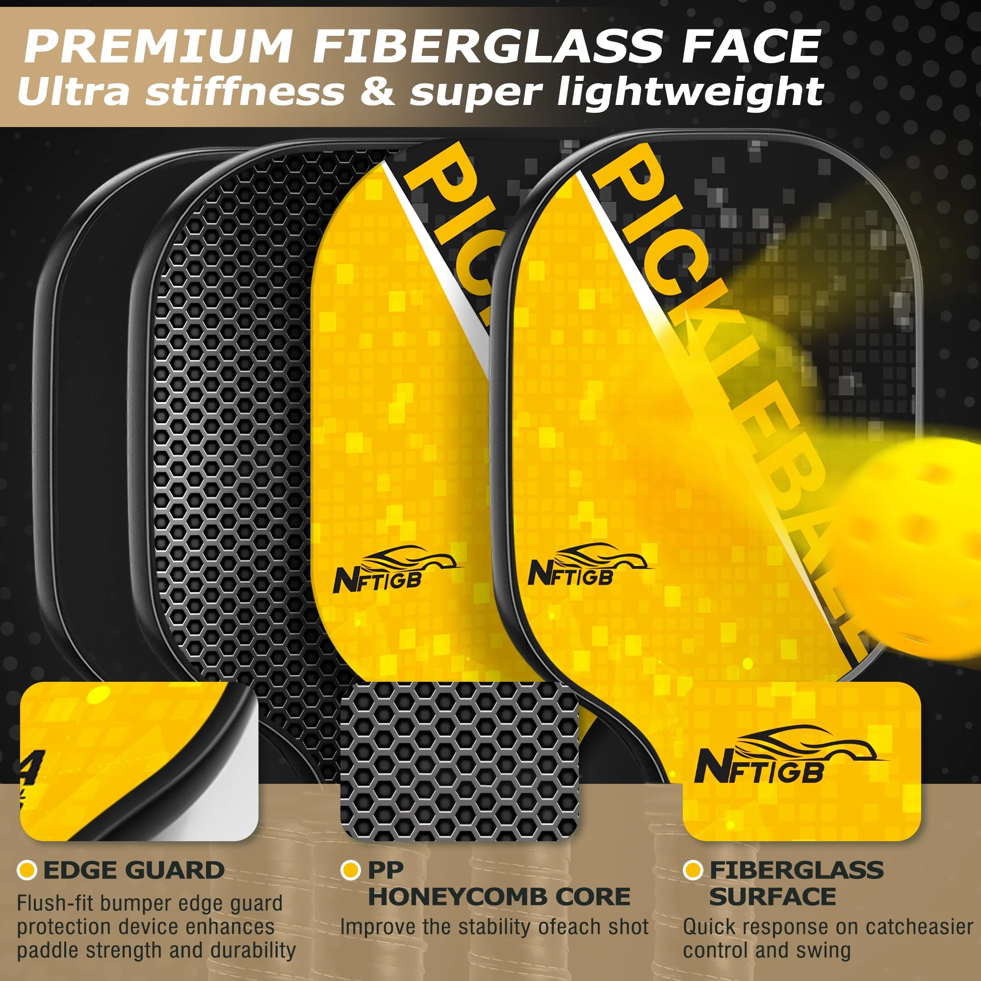 NFTIGB Pickleball Paddles, USAPA Approved Fiberglass Pickleball Set of 2, Lightweight Pickleball Rackets Set with 4 Balls