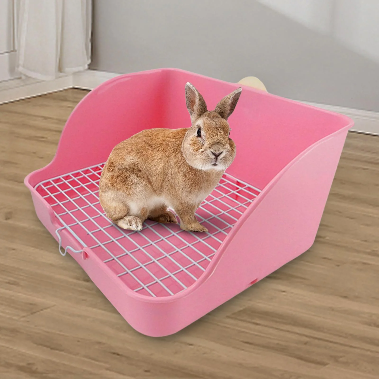 Rabbit for Small Animal Bunny Guinea Pig Galesaur Ferrets Corner Litter Pan Potty Trainer Pets Cage Toilet Bedding Box , Pink