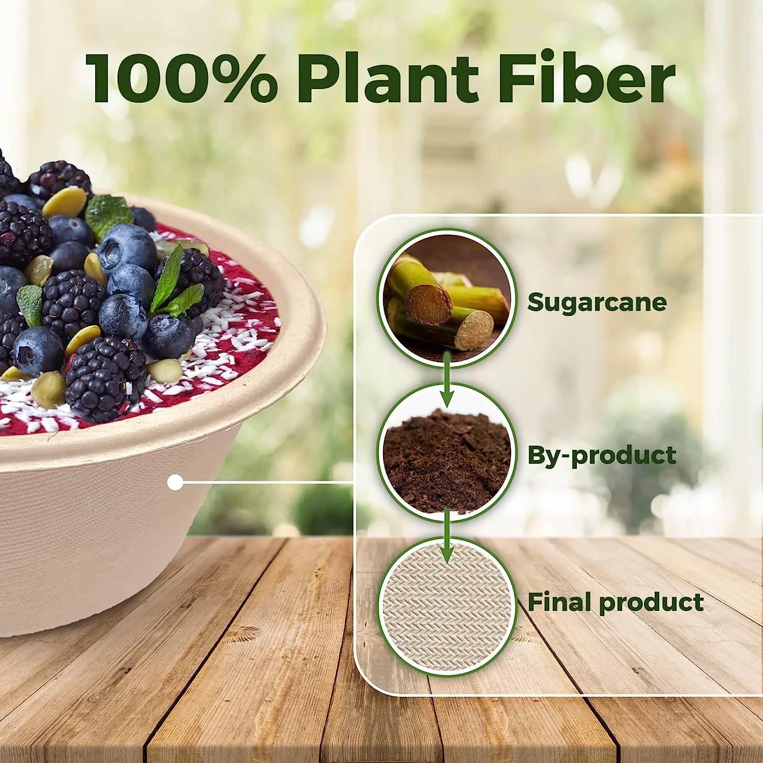 [500 COUNT] 16oz Round Paper Bowls, Compostable Disposable Eco-Friendly Containers made Bagasse plant fibers for Meal Prep Takeout Dinnerware Plates Catering 100% by-product