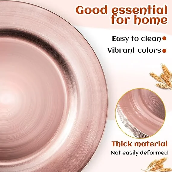 Bunique 4 pack - 13-inch Round Charger Plates Rose gold Non-Dinner Chargers  Perfect for Wedding Catering Decorations Centerpieces, Events Party, Tabletop Decor & Dinner Servers