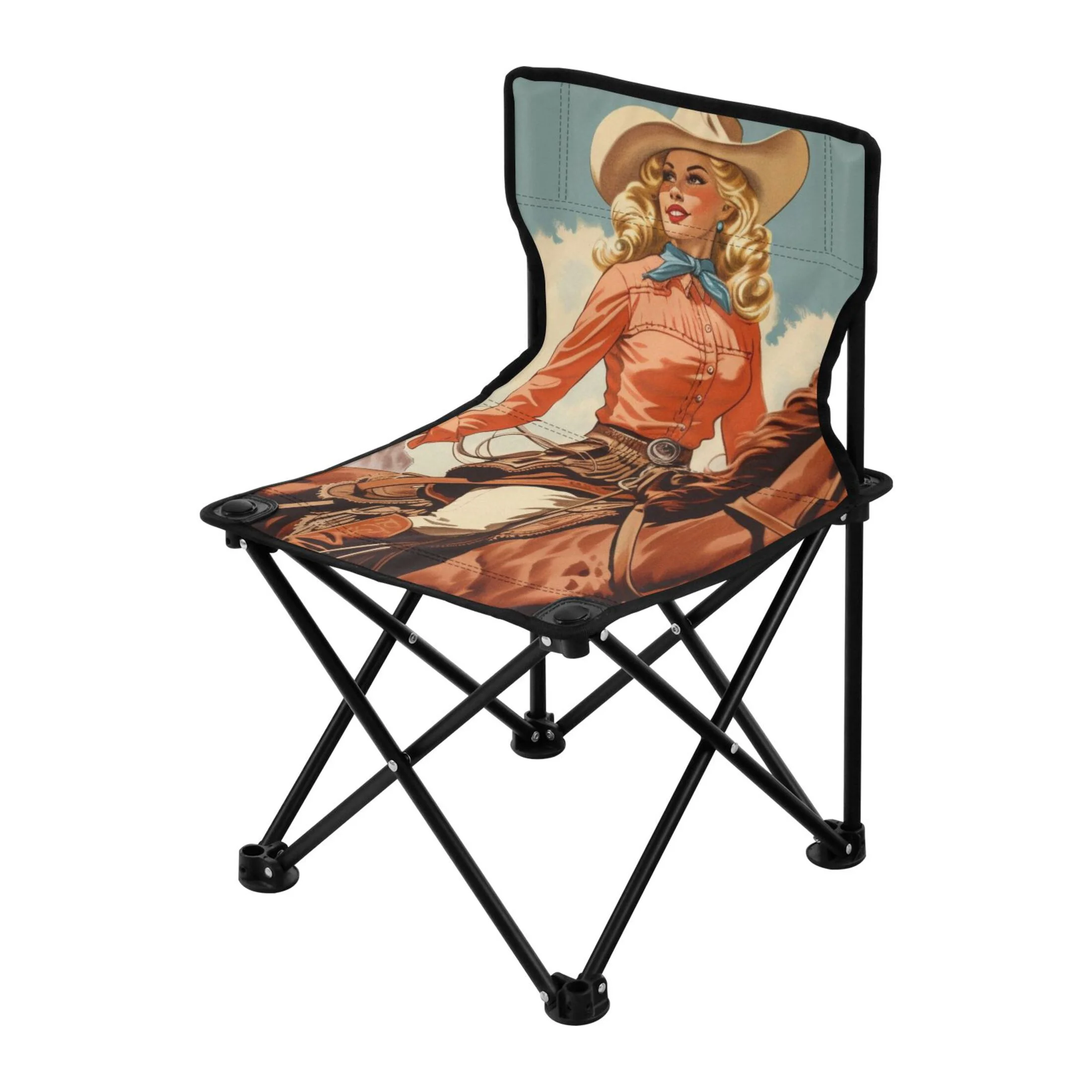 Girl with Horse Landscape Portable Camping Chair Outdoor Folding Beach Chair Fishing Chair Lawn Chair with Carry Bag Support to 220LBS