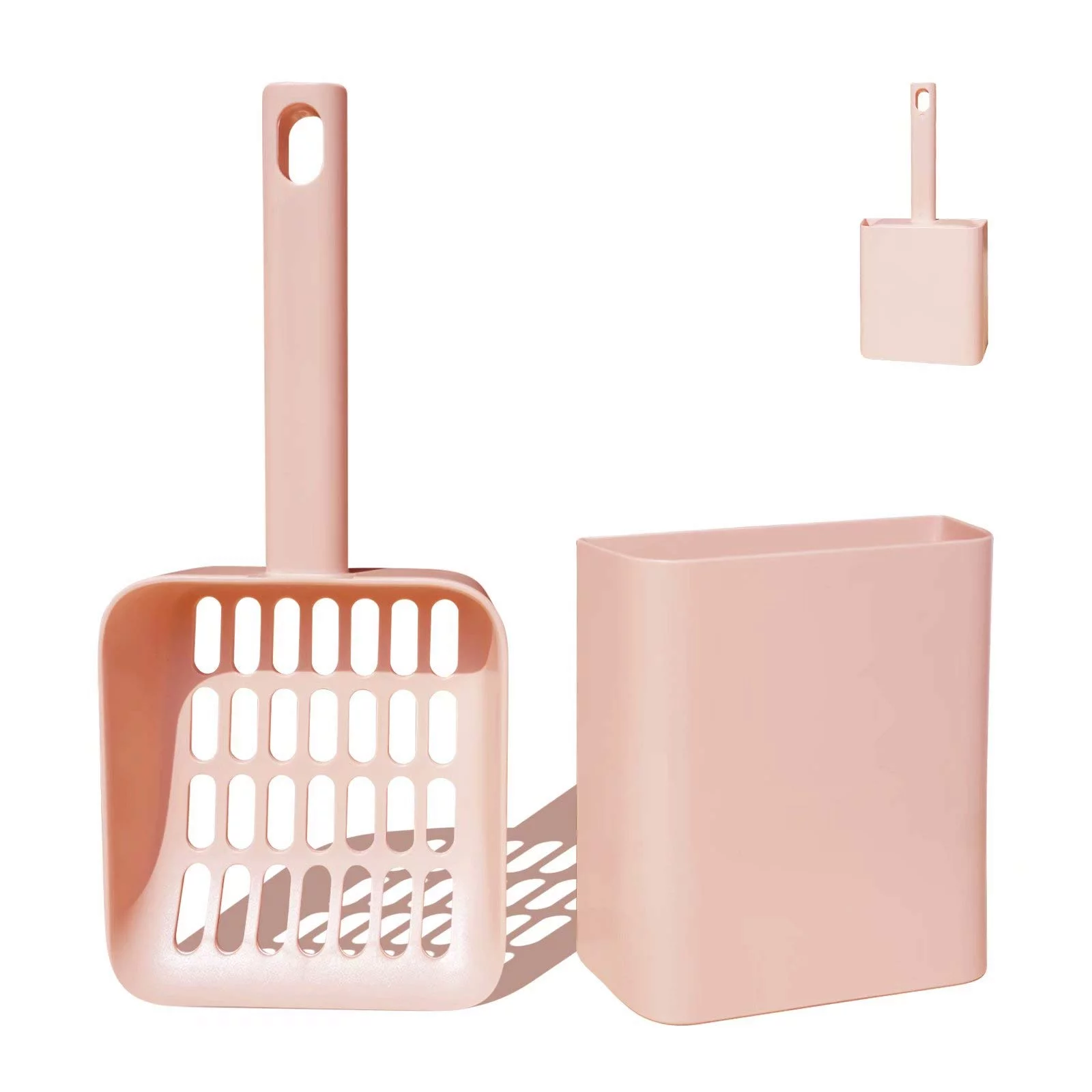FOAUUH Cat Litter Scooper with Caddy Holder, Cat Scooper for Litter Box with Stand, A Nice Addition to cat Litter Tray Box, Store The cat Litter Scoop When not in use, Modern,Light Pink