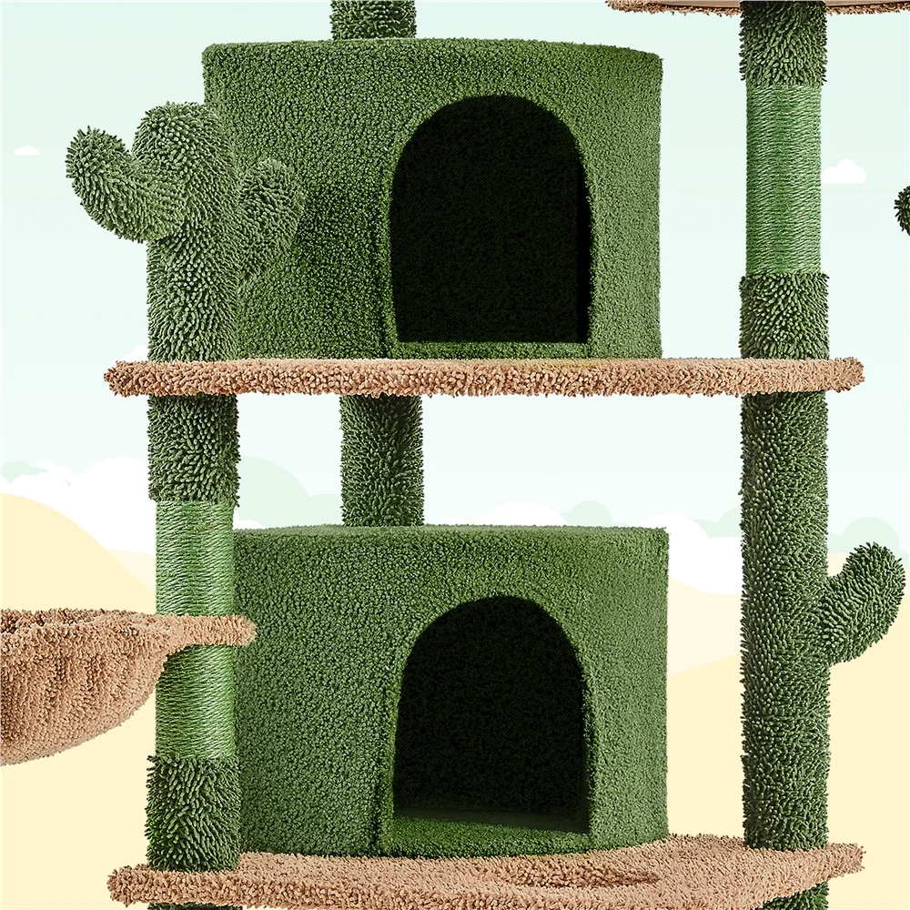 Yaheetech 66''H Cactus Cat Tree Cat Tower with Padded Perch,Green/Brown