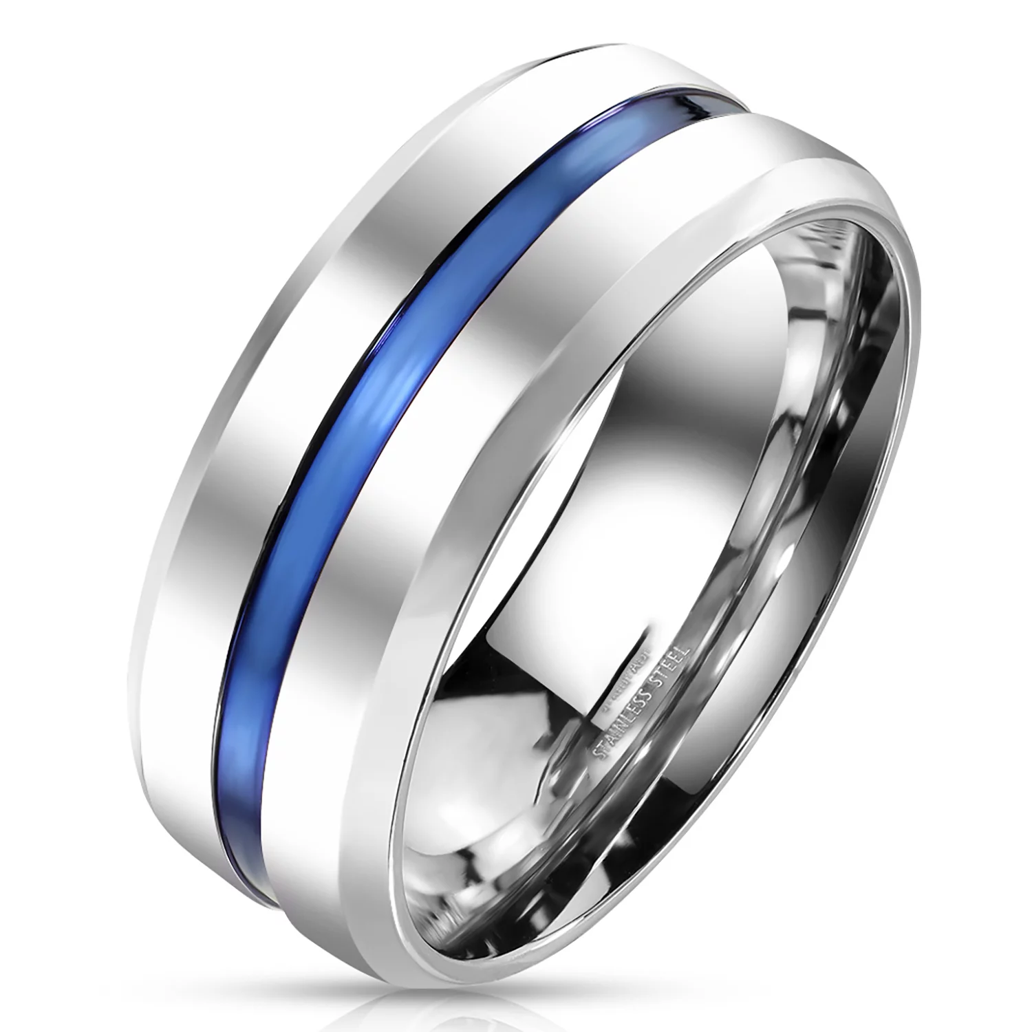 His and Hers 3 Piece Trio Sterling Silver Thin Blue Line Wedding Band Engagement Ring Set 12/7