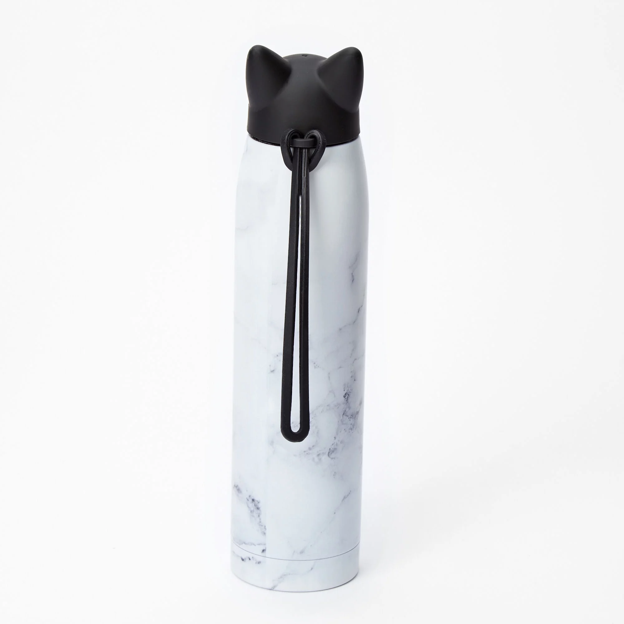 Claire's Cat Ears Marble Print Metal Water Bottle - White