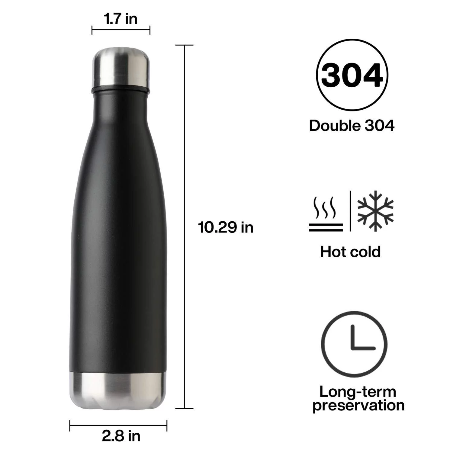 MEWAY 17oz Sport Water Bottle 8 Pack Vacuum Insulated Stainless Steel Sport Water Bottle Leak-Proof Double Wall Cola Shape Water Bottle,Keep Drinks Hot & Cold (Black,8 Pack)