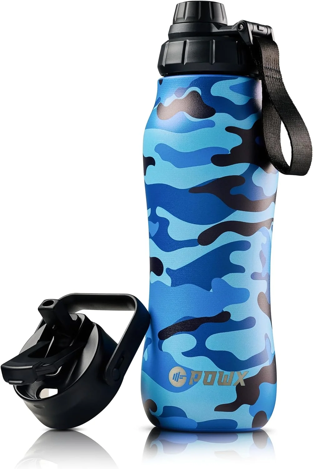 PowX Stainless Steel Water Bottle with Straw – 24 Oz. Sports Water Bottle Insulated for Hot & Cold Drinks – Spout Lid & 2-in-1 Straw & Sip Insulated Water Bottles Lid – Water Flask