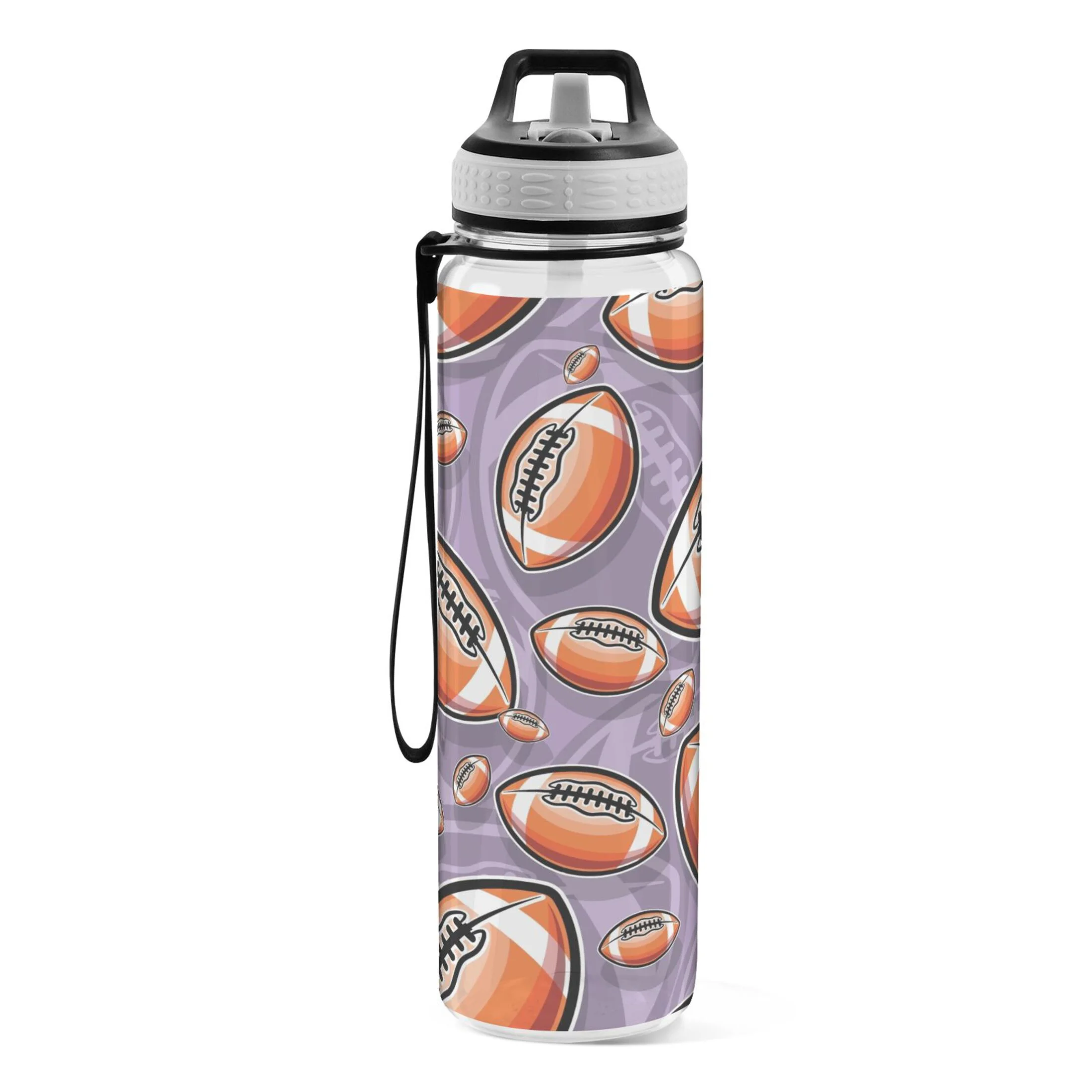 Football Balls 32oz Sports Water Bottles Leakproof Tritan Bottle with Straw BPA Free Clear Bottle for Fitness Gym Outdoor Cycling