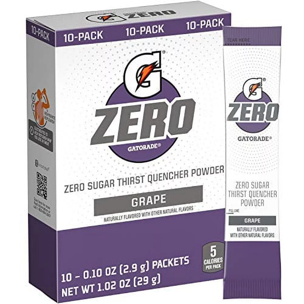Gatorade G Zero Sport Powder Drink Mix, Grape, 0.10oz Packets, Makes 20 ounces (120 Pack)