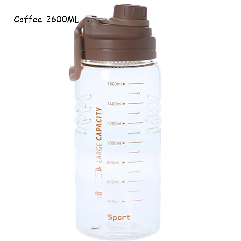 Large Capacity Leak-Proof BPA Free with Filter Outdoor Water Jug Sports Water Bottle Drinking Bottle Kettle with Time Marker COFFEE 2600ML