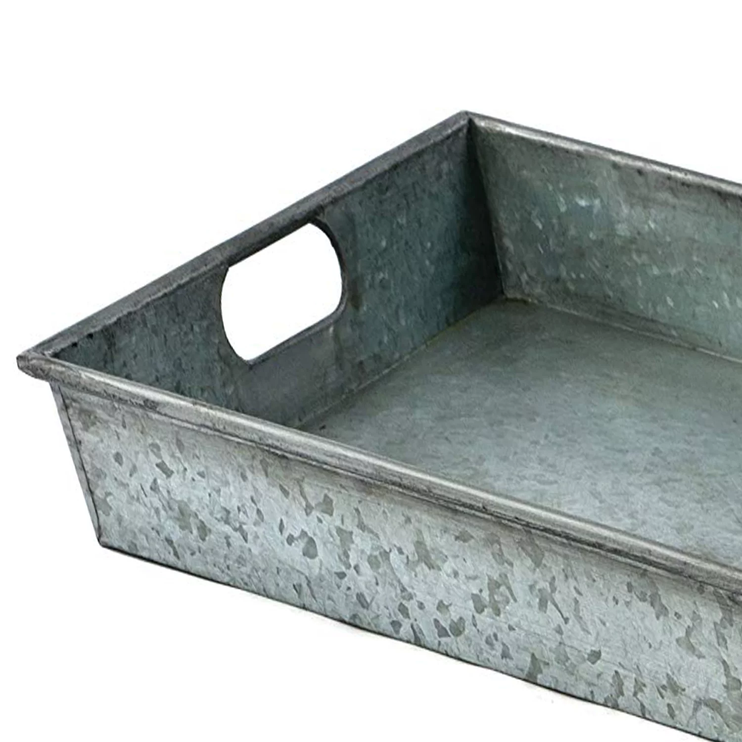 Benzara Square Galvanized Metal Tray With Handle Gray- Saltoro Sherpi