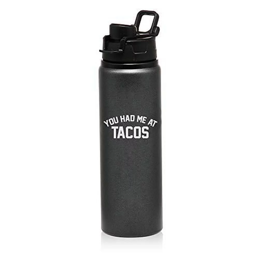 MIP Brand 25 oz Aluminum Sports Water Travel Bottle You Had Me at Tacos (Charcoal)