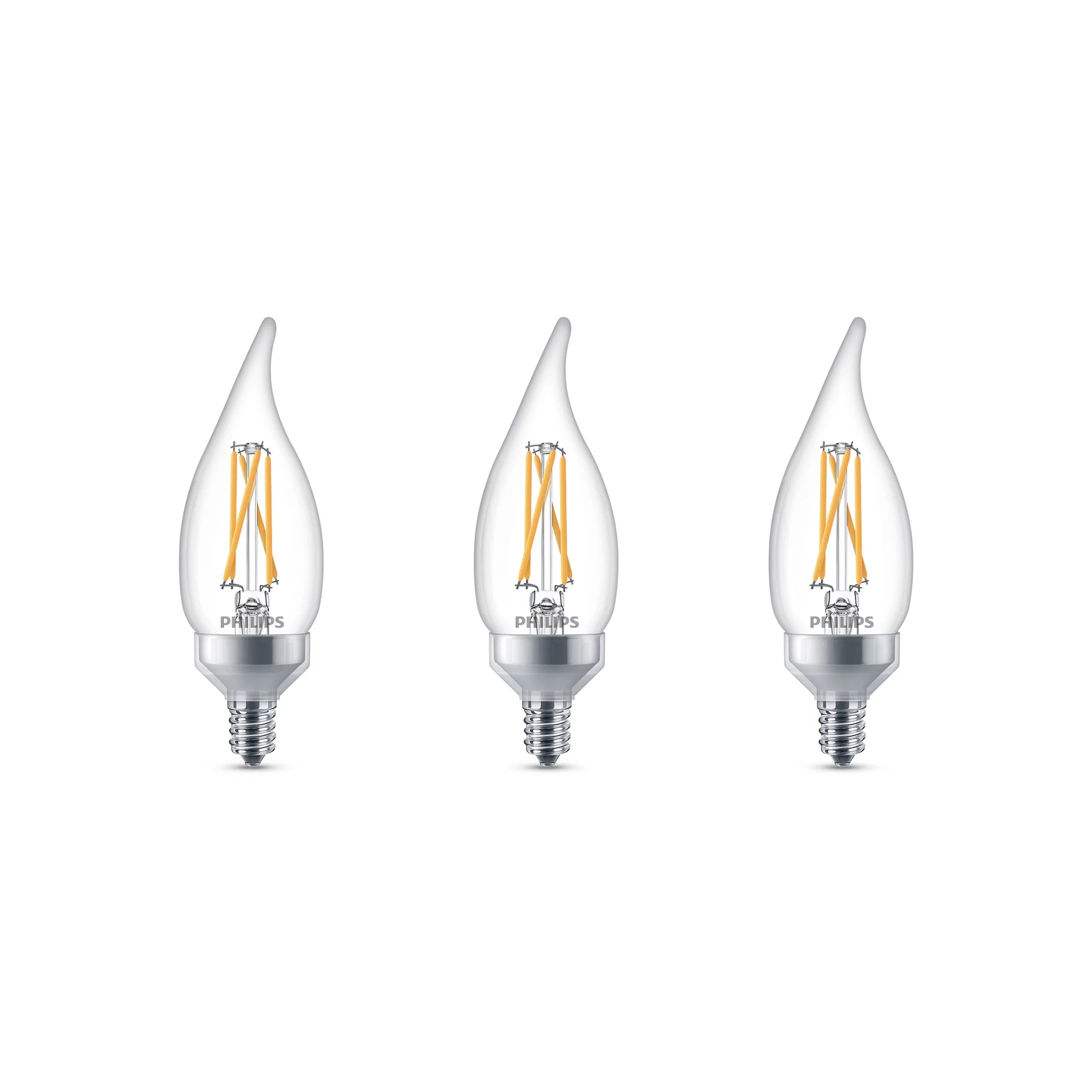 Philips Ultra Definition LED 40-Watt BA11 Filament Candle Light Bulb, Clear Soft White, Dimmable, E12 Candelabra Base (3-Pack)