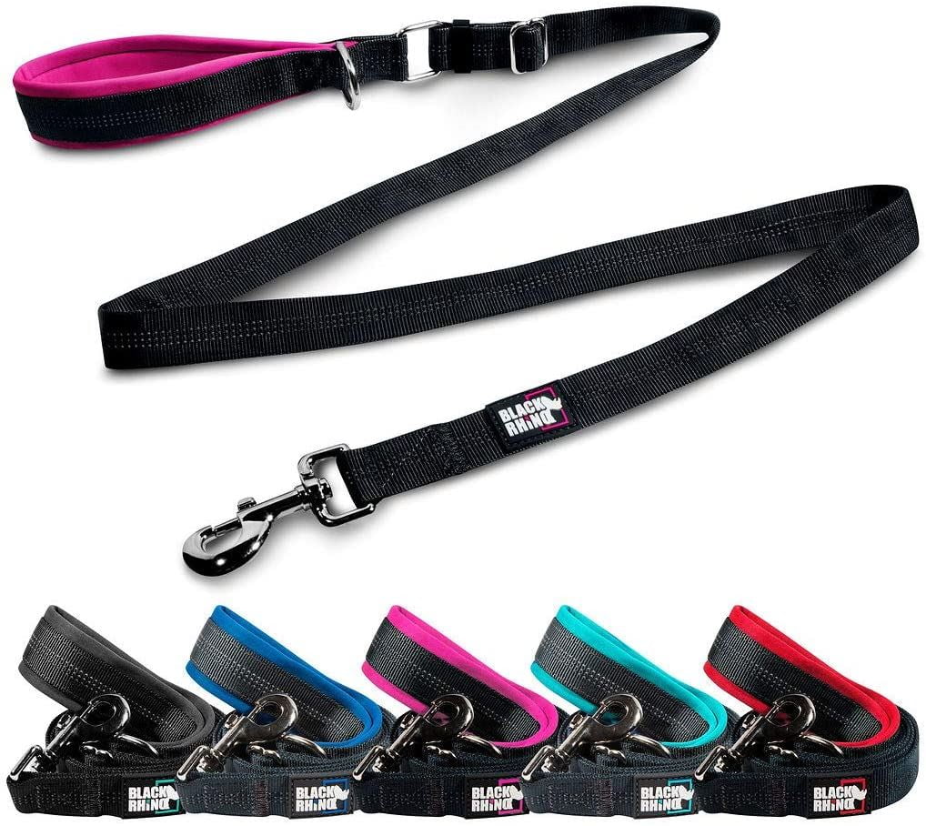 BLACK RHINO Training Dog Leash with Padded Handle Adjustable (Pink/Black)