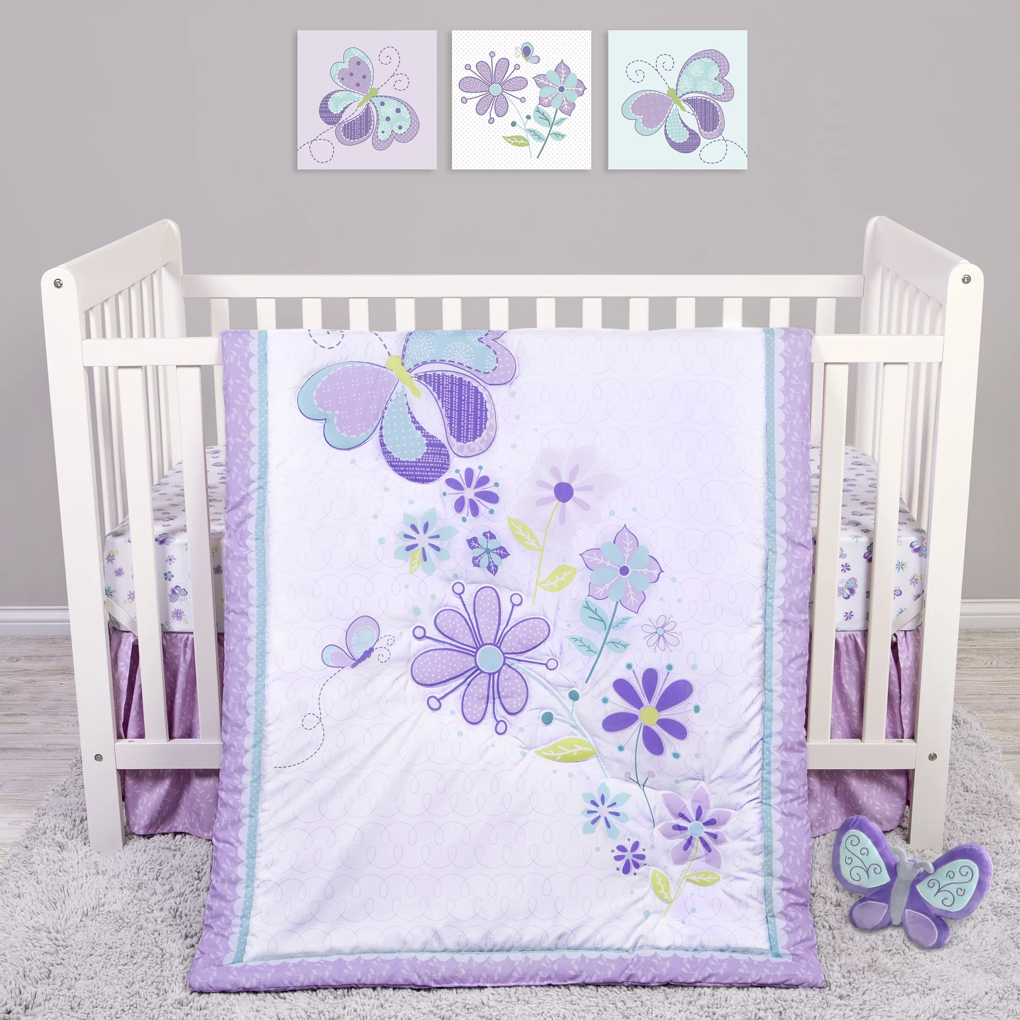 Sammy & Lou 4-Piece Crib Bedding Set, Butterfly Meadow, Infant, Crib, Multi-Color