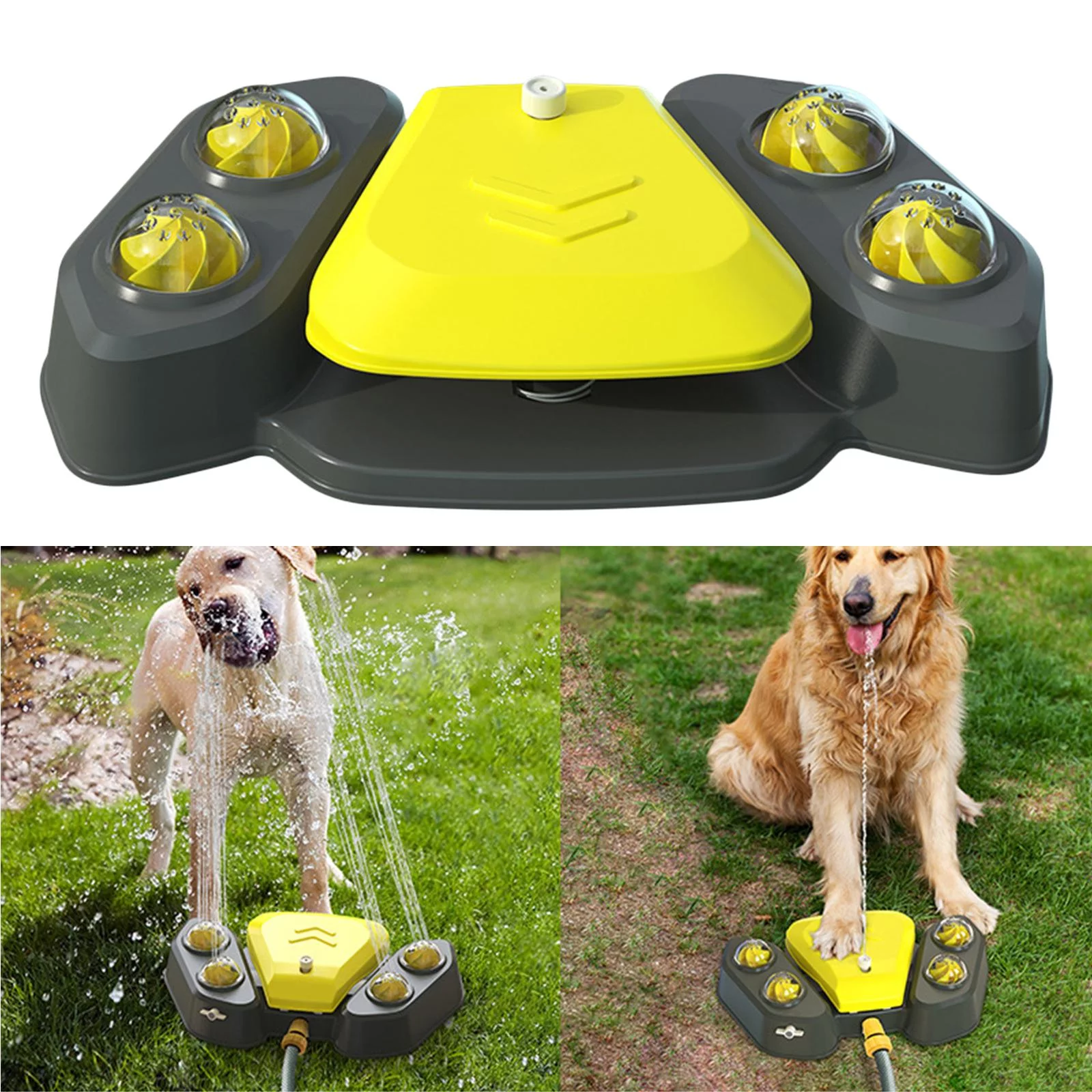 Outdoor Pet Drinking Step on Sprinkling Toys All Breed Dogs Pets Supplies Waterer Sprinkler Shower Interactive Watering Fountain , Grey Yellow