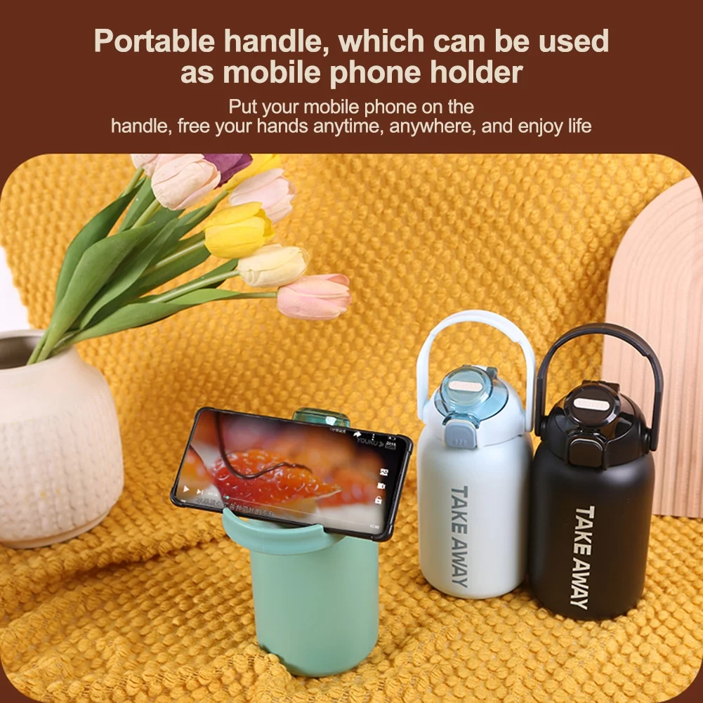 Ready Stock 850ml Thermos Cute Water Bottle Stainless Steel Vacuum Flasks Large Capacity Thermal Tumbler Insulated Cup With Straw Mug