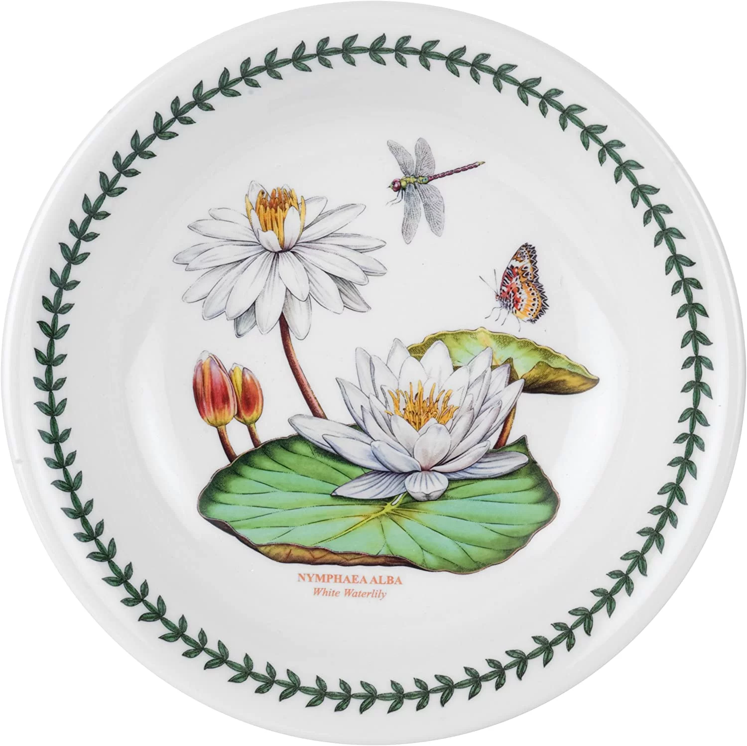 Portmeirion- Exotic Botanic Garden Collection, Pasta Bowl with White Water Lily Motif, 8.5-Inch, Serveware, Floral Design, For Pasta, Soups, & More, Microwave and Dishwasher Safe