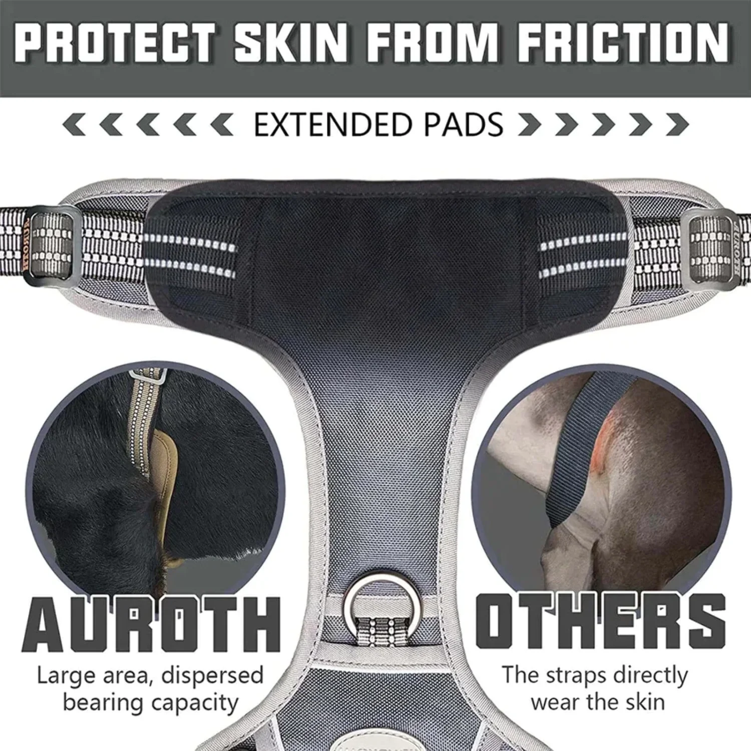 Auroth Tactical Dog Harness Adjustable Metal Buckles Dog Vest with Handle, No Pulling Front Leash Clip - Gray