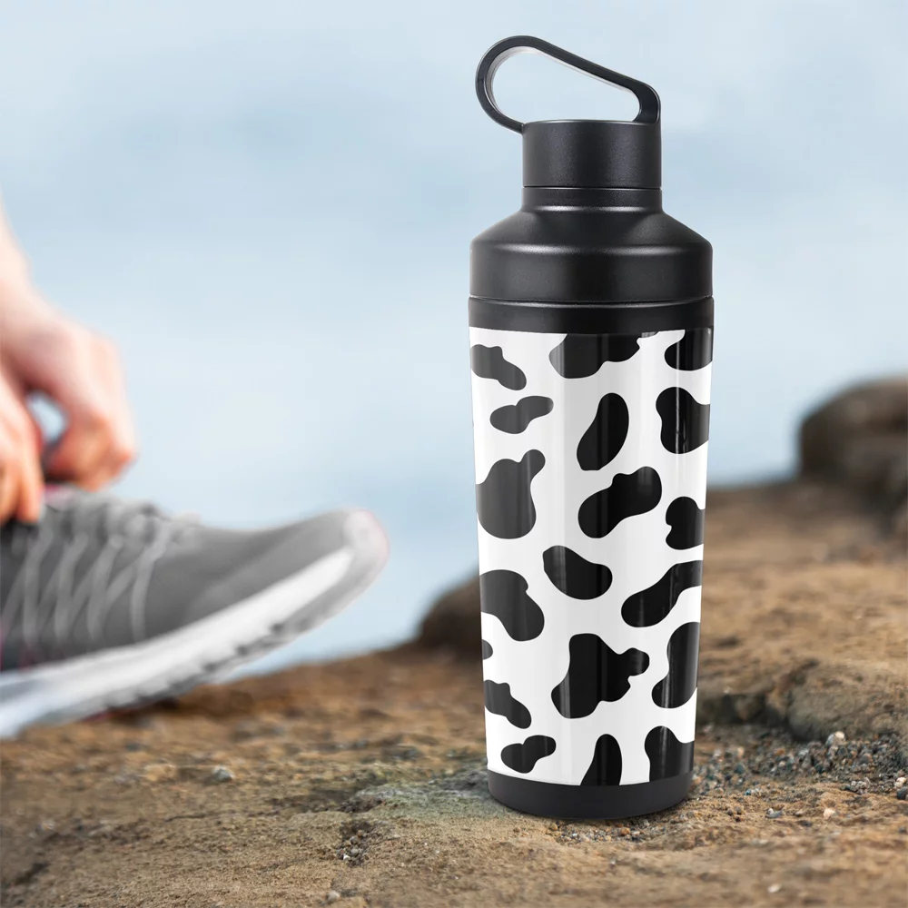 Cow Print 18 oz Insulated Water Bottle, Leak Resistant, Vacuum Insulated Stainless Steel with 2-in-1 Loop Cap