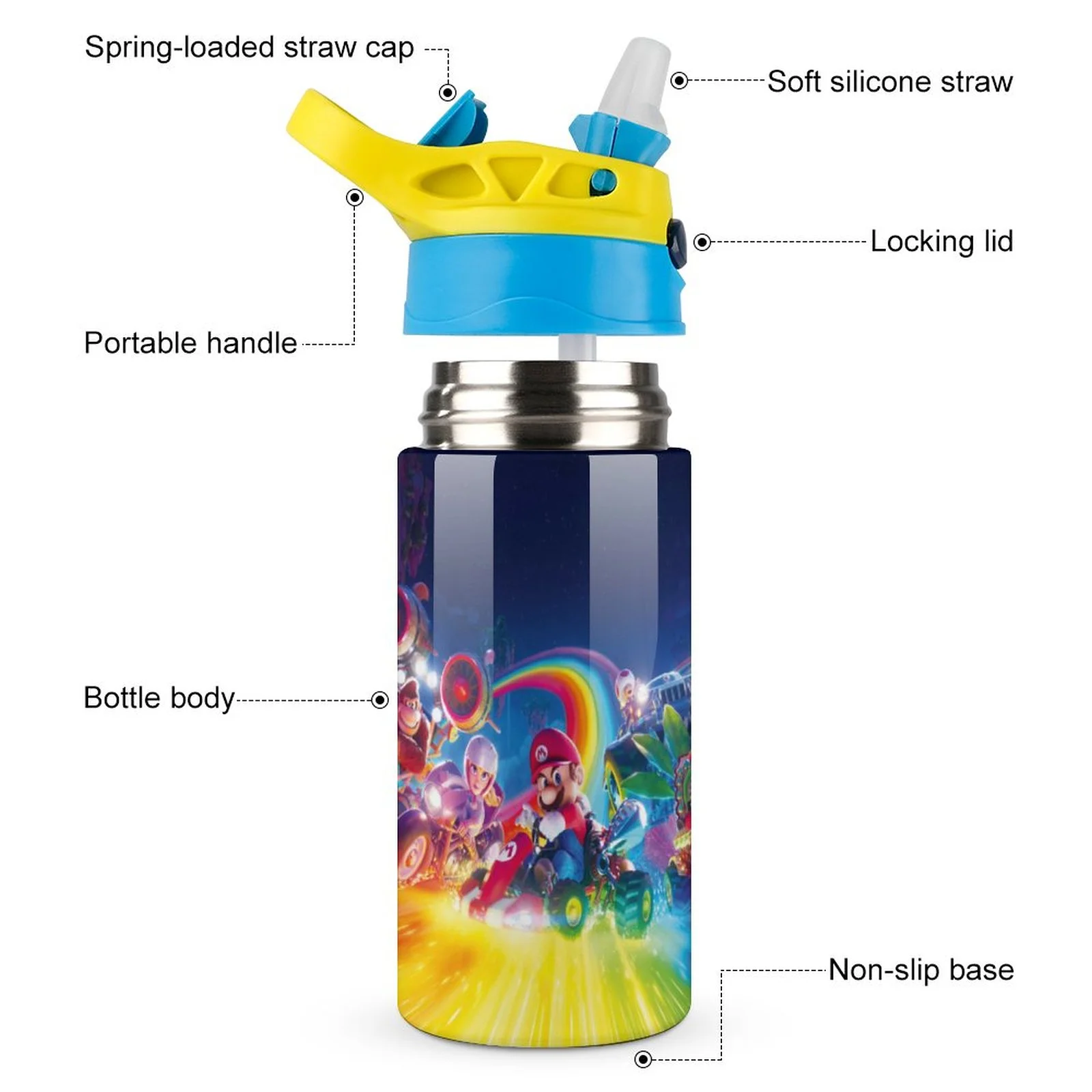 Movie Mario Kid's Insulated Water Bottle With Straw Vacuum Stainless Steel Cup Leak-Proof Children Toddler Thermoses
