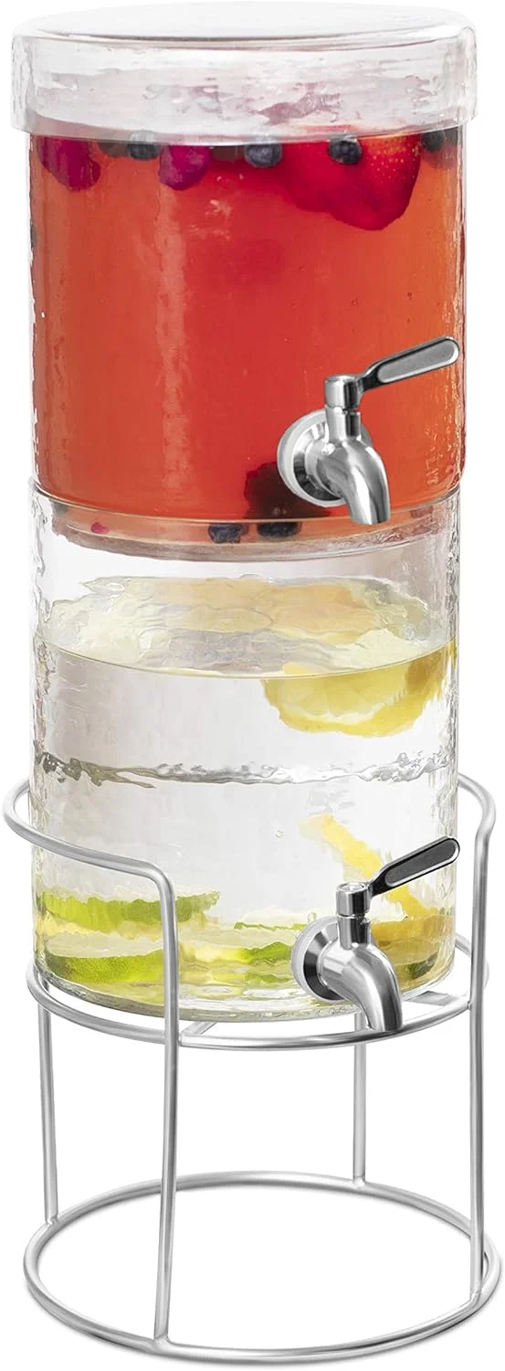 2 Gallon Stacking Beverage Dispenser With St  Lid - Stainless Steel Spigot - Decorative Round Jar For Drinks - Lemonade Sangria Tea Water Drink Jar Jug -  Parties