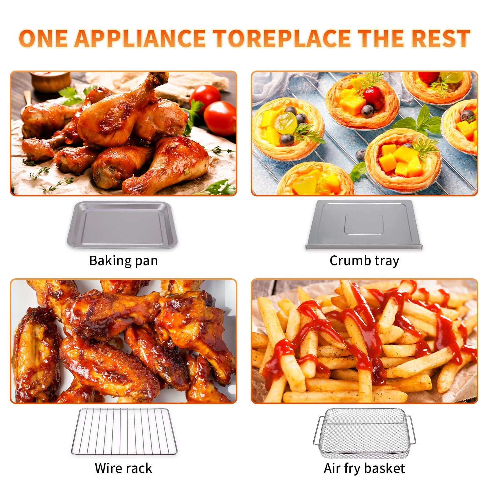 Geek Chef 10.6QT Air Fryer Oven 4 Slice Toaster Oven Convection Air Fryer Combo Broil Toast Bake Air Fry Oil-Free