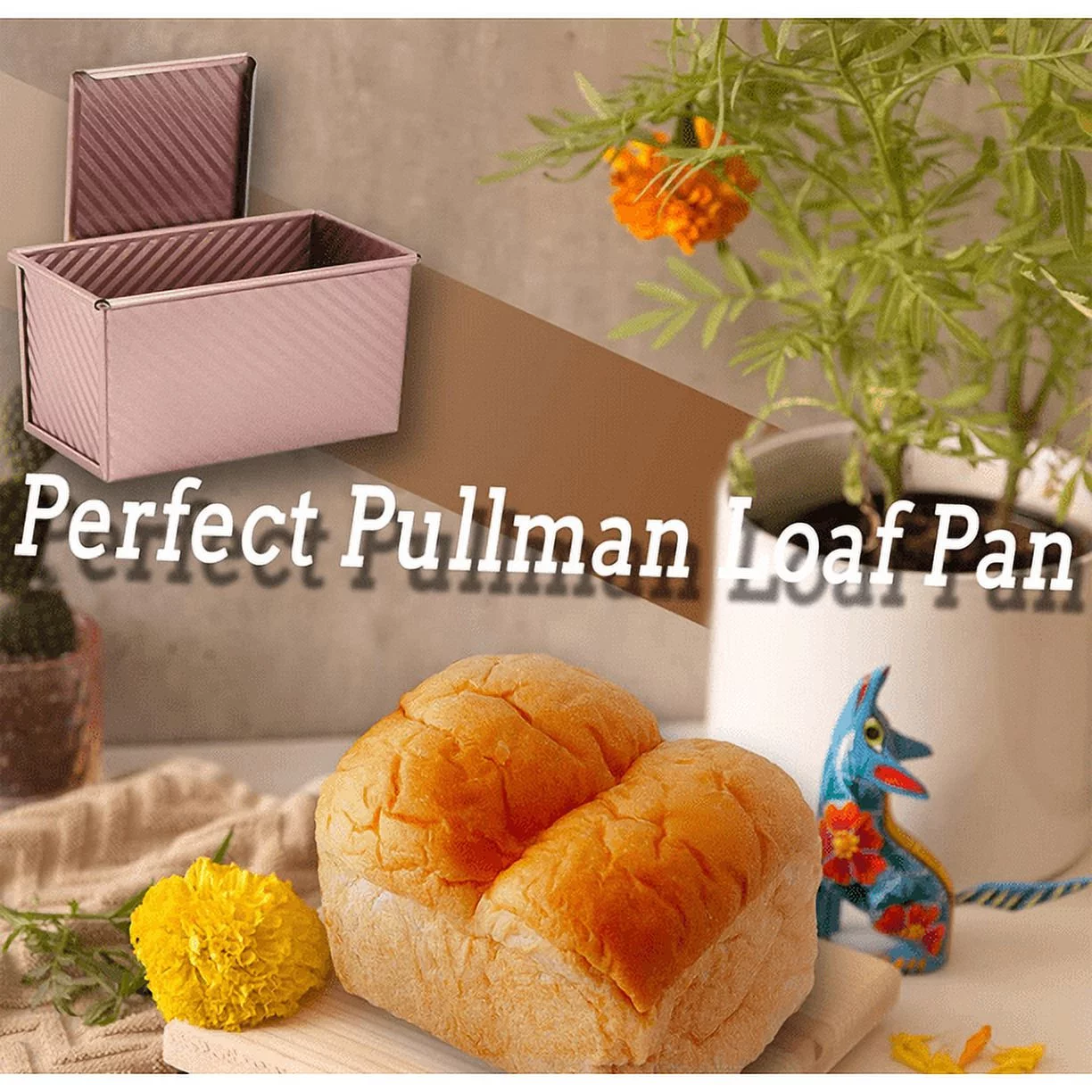 Pullman Loaf Pan with Lid, 0.99Lb Rectangular Toast Box Mold, 8.4 x 4.7 x 4.3-Inch Nonstick Bough Box for Homemade Bread Baking (Champagne Gold)