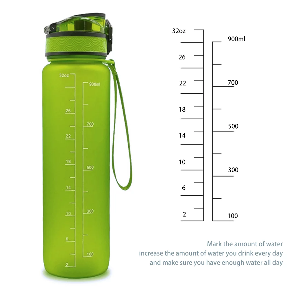 Fyeme High Capacity Motivational Water Bottle with Time Marker and Straw, Bounce Cover Large Wide Mouth Matte Leakproof,