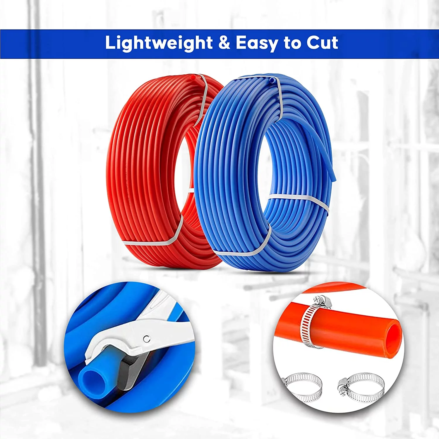 DMNI PEX Tubing 1/2 inch - PEX Pipe 1/2 inch - 1/2 inch x 50 ft PEX Pipe (50 ft, Blue & Red)