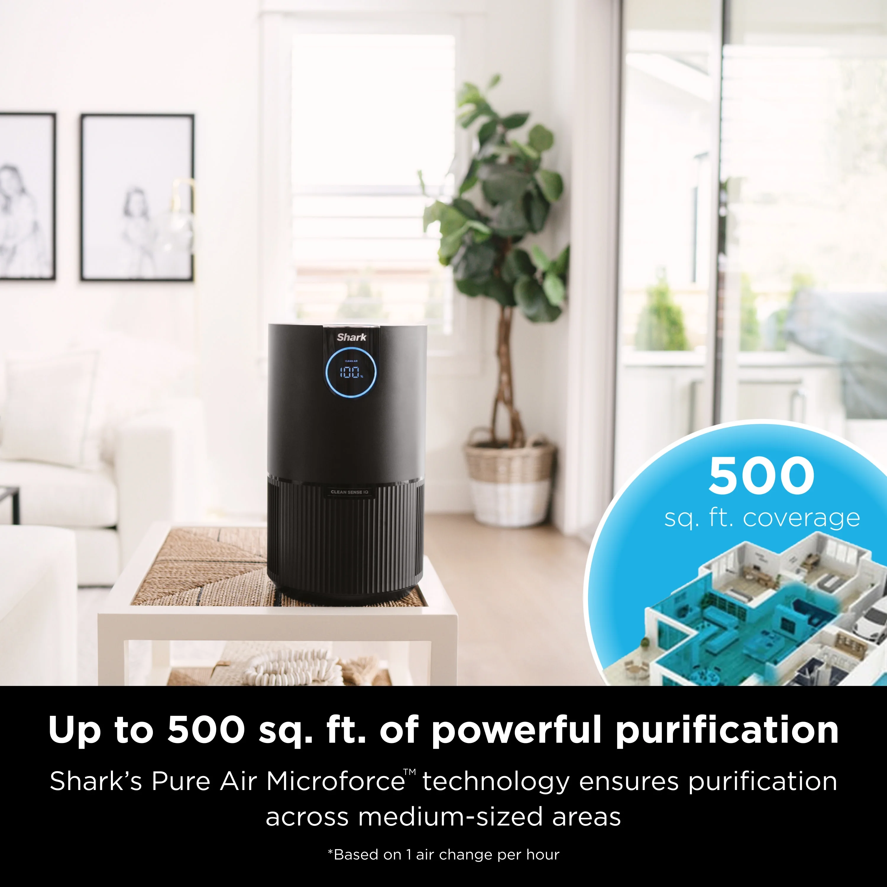 Restored Shark Air Purifier with Nanoseal HEPA, Cleansense IQ, Odor Lock, Cleans up to 500 Sq. Ft, Charcoal Grey, HP100 (Refurbished)