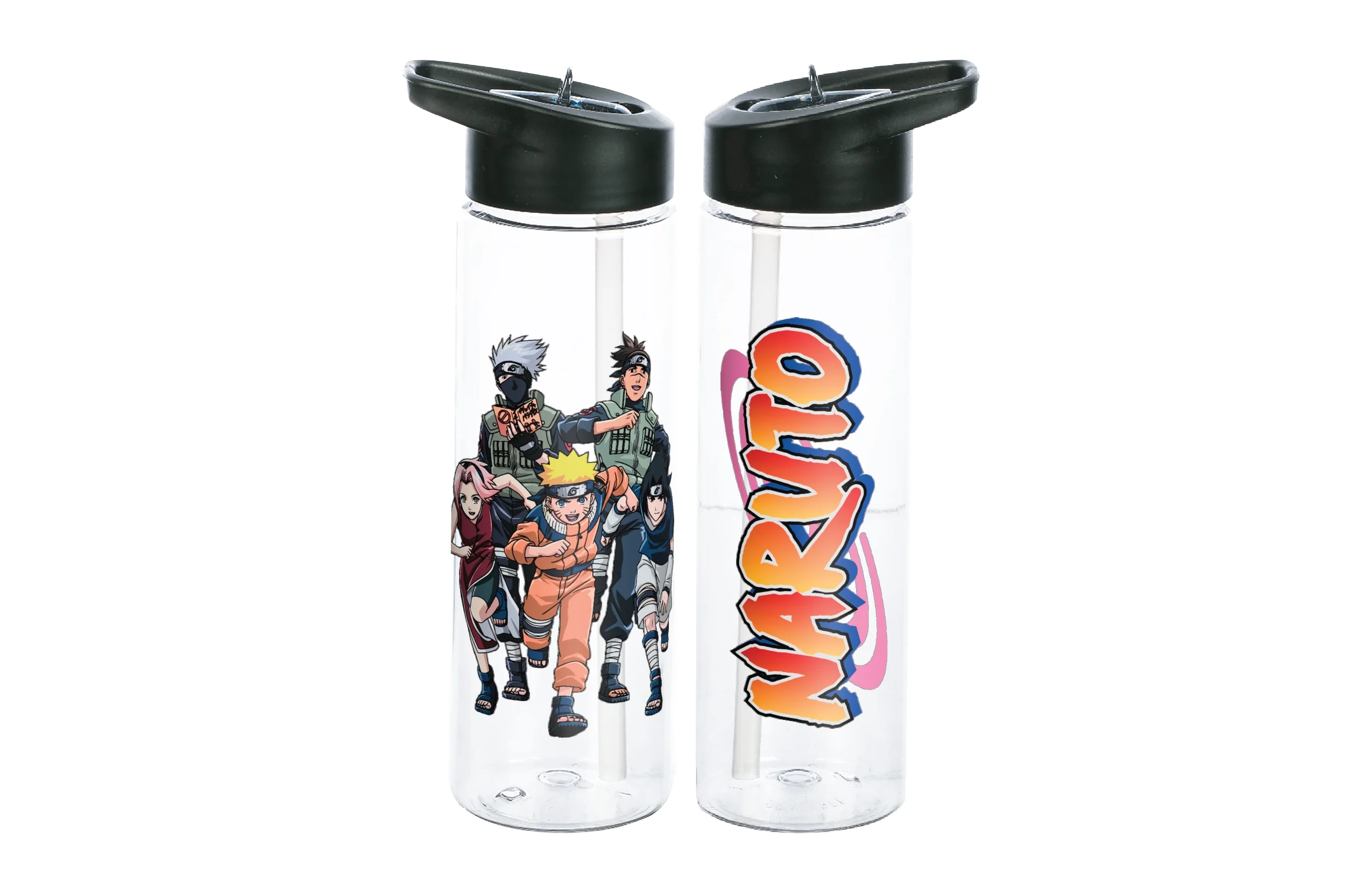 Naruto Multiple Characters 24 Oz Clear Plastic Water Bottle With Black Lid