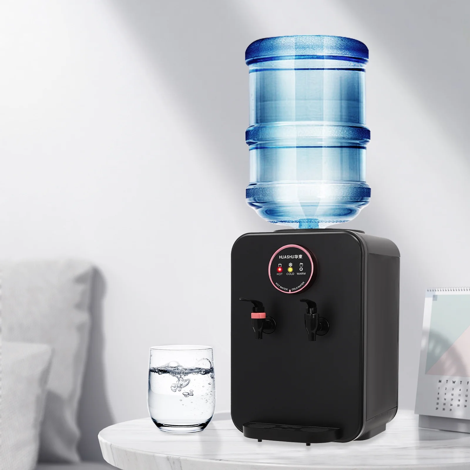 Top Loading Water Cooler, Countertop Hot/Cold Water Dispenser, 110V Premium Water Dispenser with Hot Cold and Room Temperature Water,Black,Applicable Bucket Capacity 4.5-18.9L/1.19-4.99gal