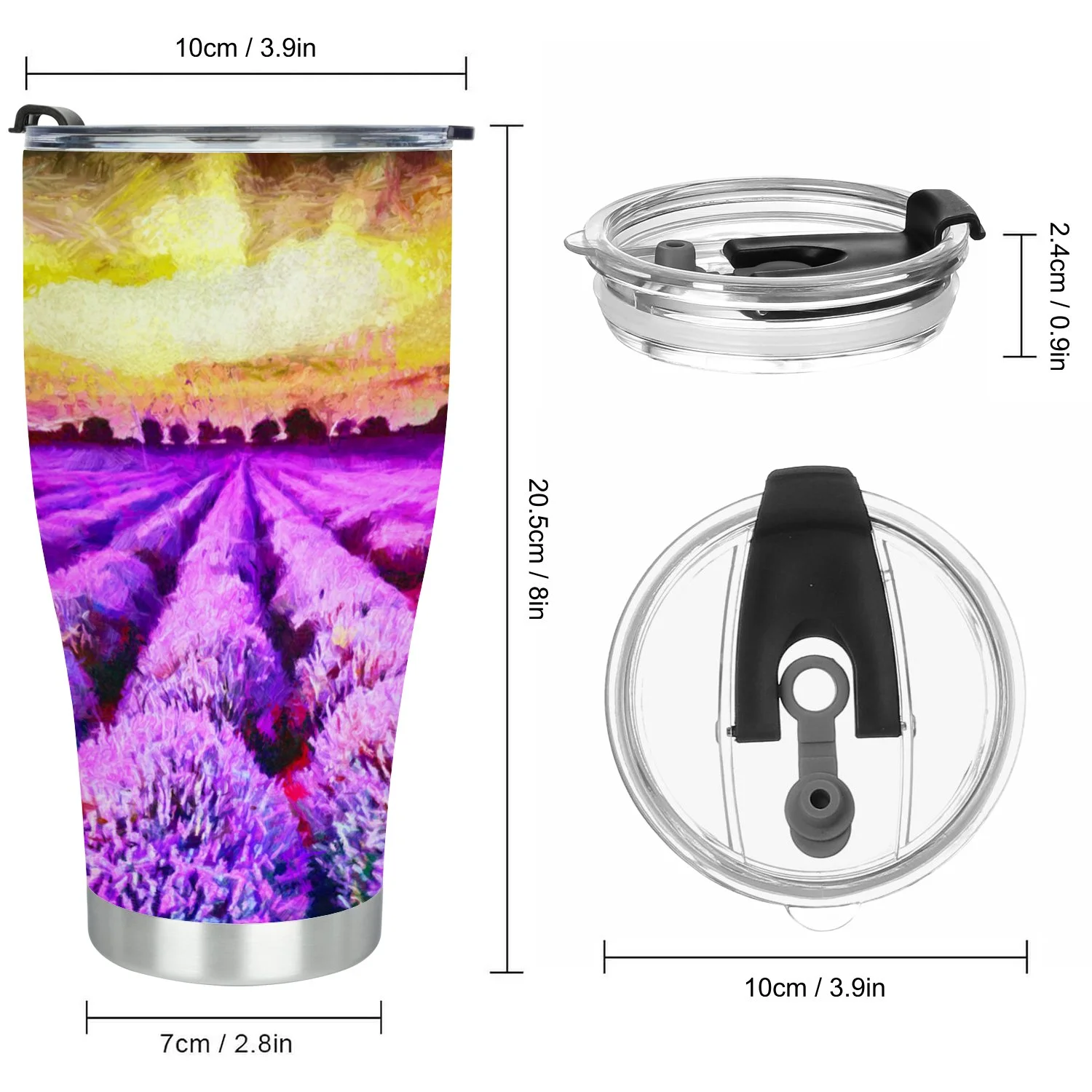 Hidove Stainless Steel Tumbler, Lavender Fields During Sunrise 30oz Leak Proof & Stainless Steel Bottle for Hot & Cold Drinks - Coffee Travel Mug, Water Metal Canteen, Thermal Cup