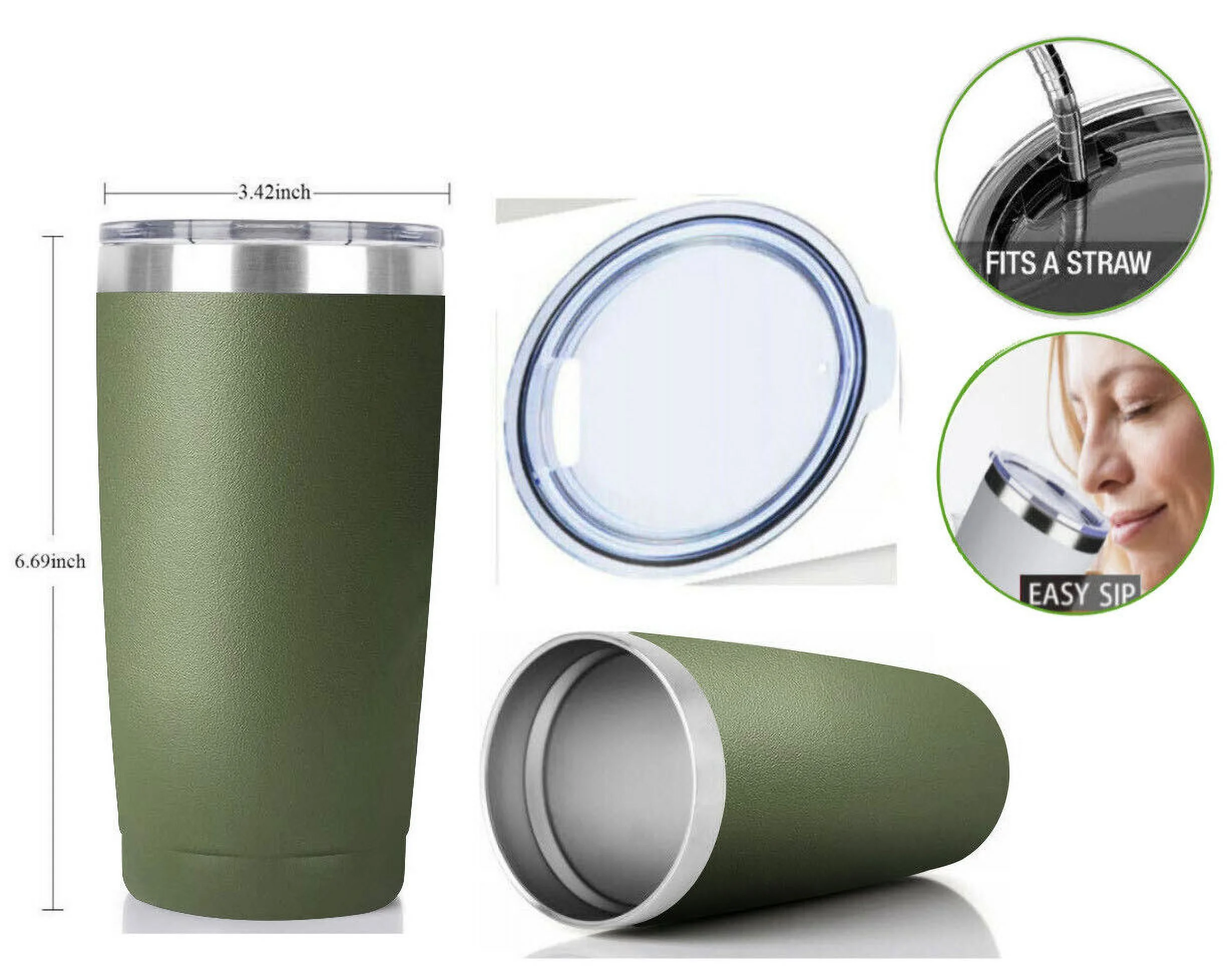 Tumbler Stainless Steel Sip Lid Double Wall Vacuum Insulated Travel Bottle-20 Oz
