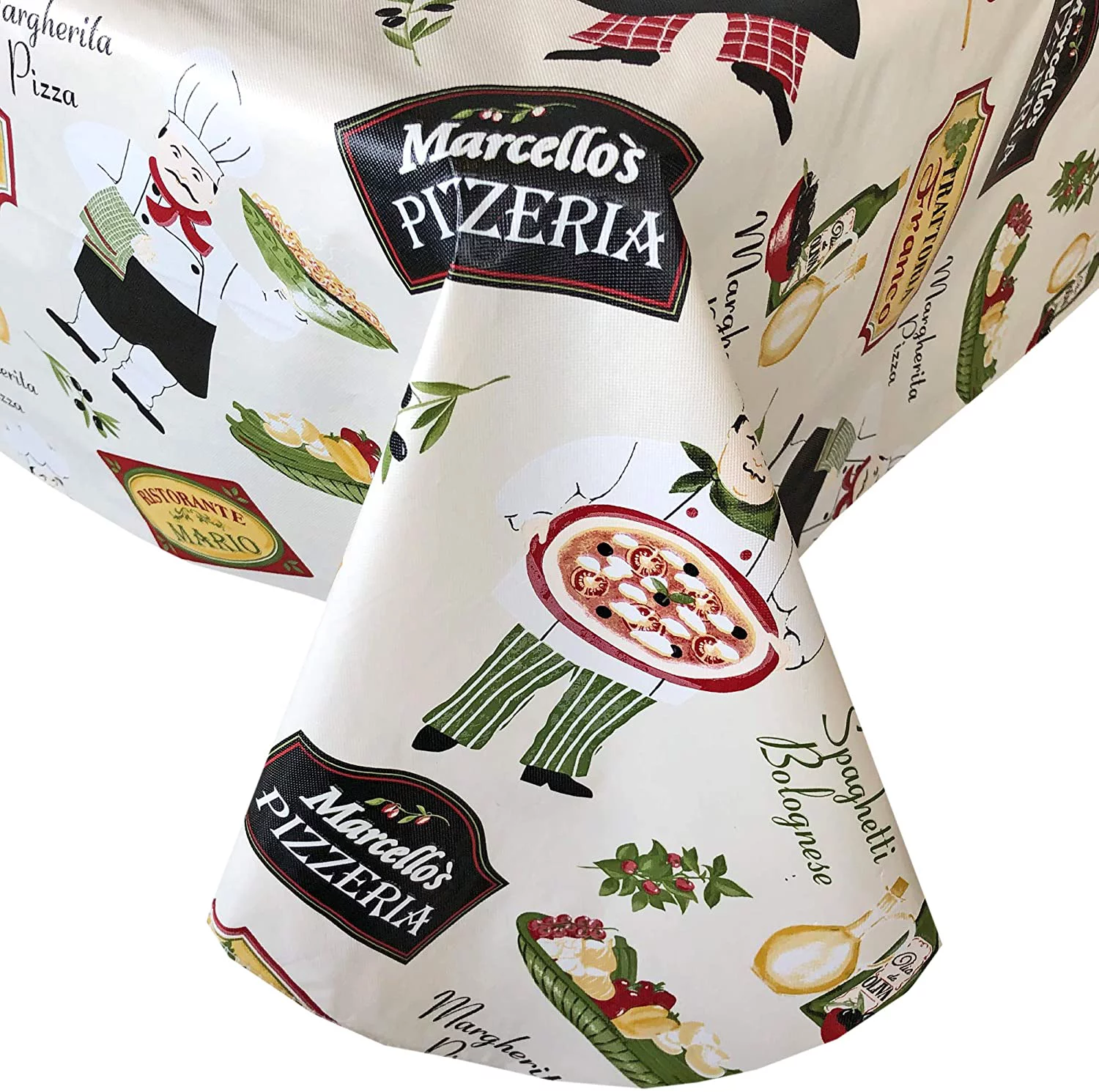Newbridge Italian Bistro Chef Vinyl Flannel Backed Tablecloth – Novelty Chef Indoor/Outdoor Picnic, BBQ and Dining Tablecloth - 60” x 102” Oblong/Rectangle