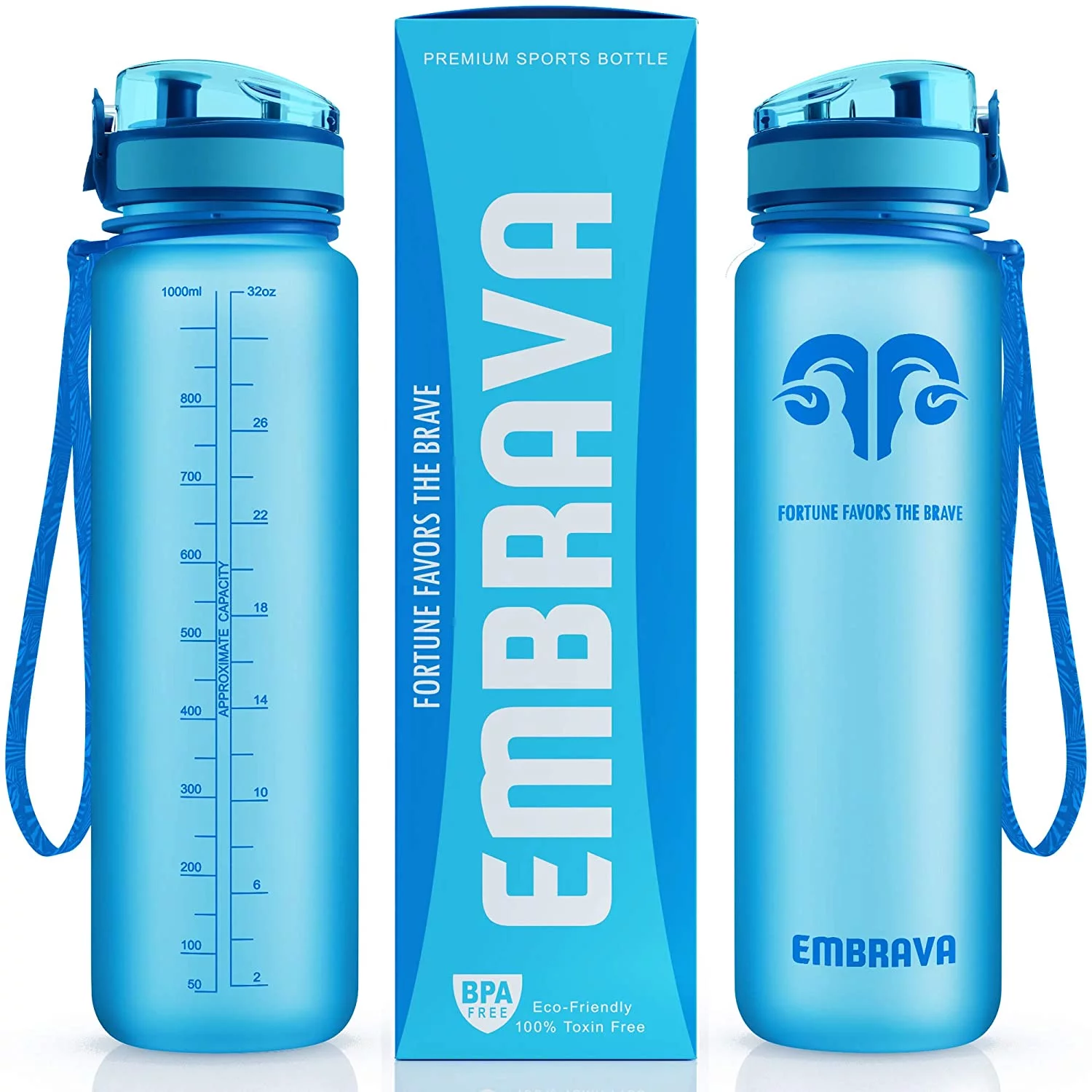 Embrava Best Sports Water Bottle - 32oz Large - Fast Flow, Flip Top Leak Proof Lid w/One Click Open - Non-Toxic BPA Free & Eco-Friendly Tritan Co-Polyester Plastic (blue)