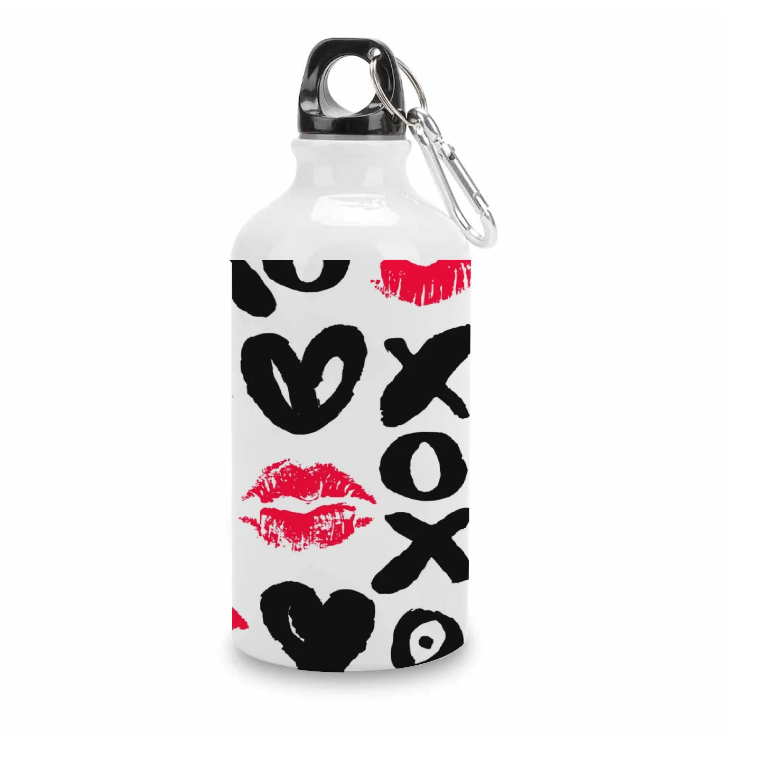 SKYSONIC 400ml Sport Aluminum Water Bottle,Kisses, Hearts and Lettering,Sport Multipack Leak Proof Easy Carry Travel Bottle with Twist Cap for Gym Hiking Camping Running Bike Outdoor